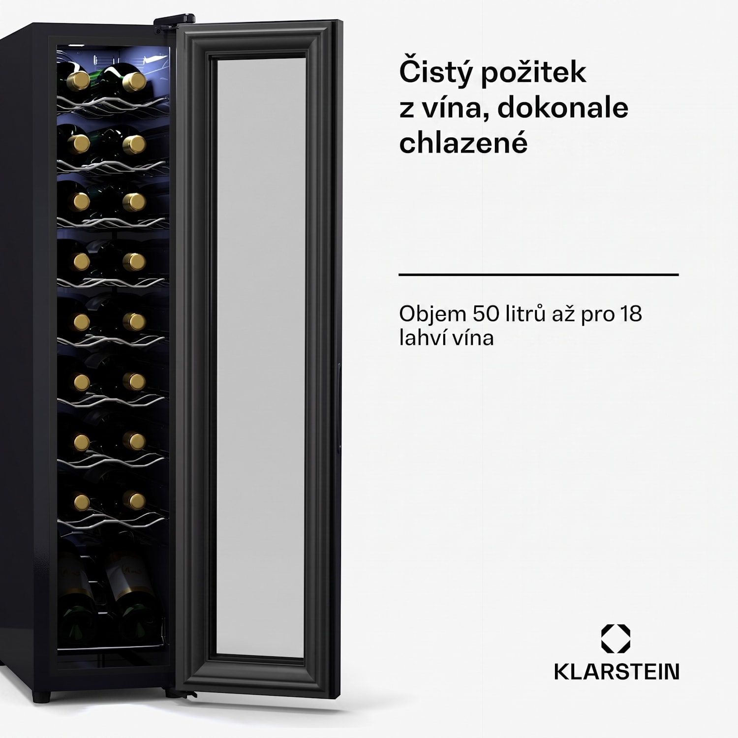 Shiraz 18 Slim Uno, lednice na víno, 18 lahví, 5 - 18 °C, dotykové ovládání 18 lahví (úzké) | 1 chladící zóna | Černá