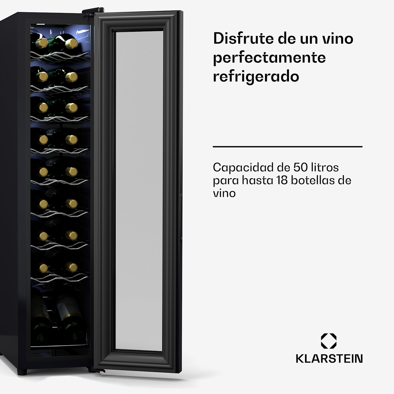 Shiraz 18 Slim Uno nevera para vino 18 botellas 5 - 18 °C Control táctil 18 botellas (delgadas) | 1 zona de refrigeración | Negro