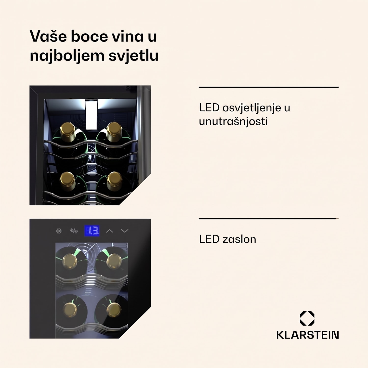 Shiraz 18 Slim Uno, hladnjak za vino, 18 boca, 5 - 18 °C, kontrola na dodir 18 boca (uskih) | 1 | Crna