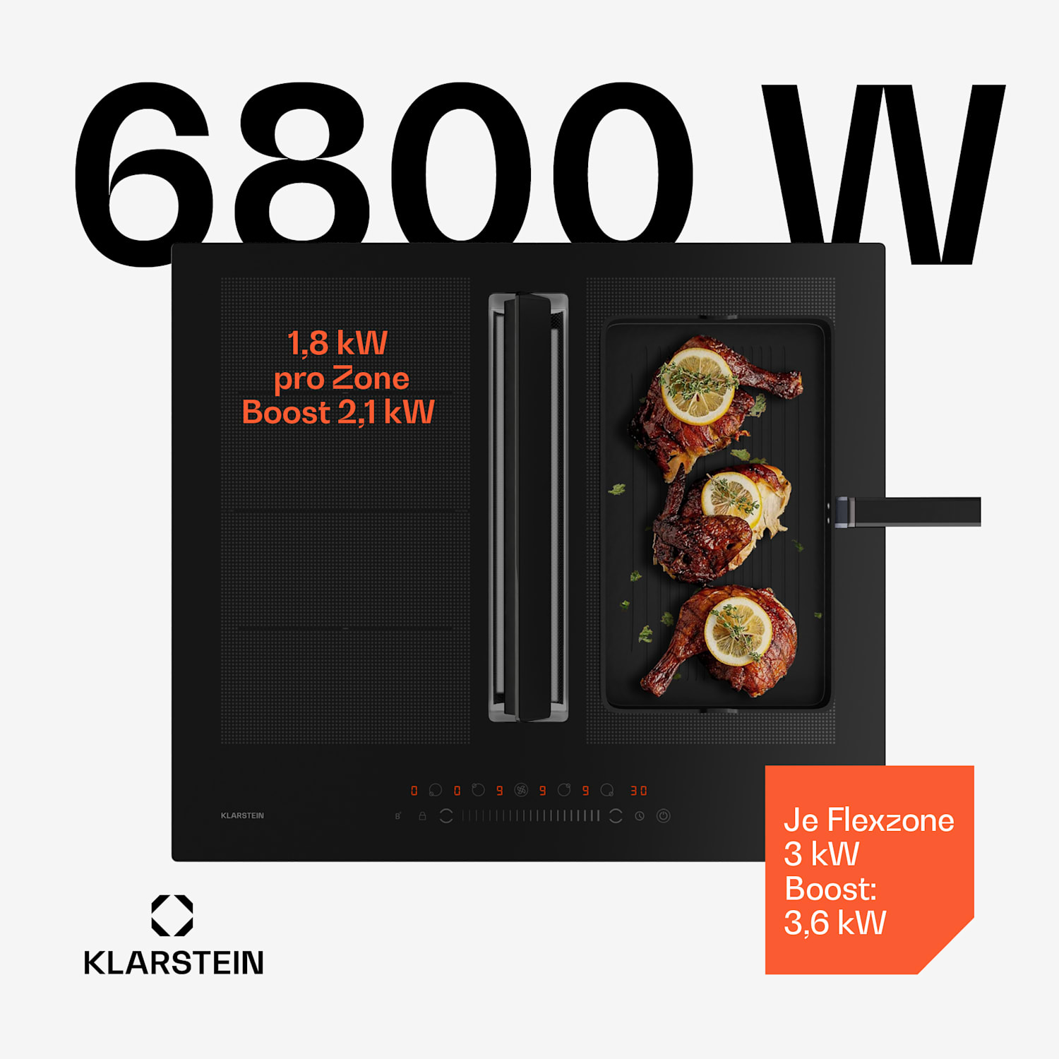 Chef-Fusion - sistema Down Air piano cottura a induzione + cappa aspirante, 60 cm, potenza aspirante di 600 m³/ora, classe di efficienza energetica A 60 cm | Nero