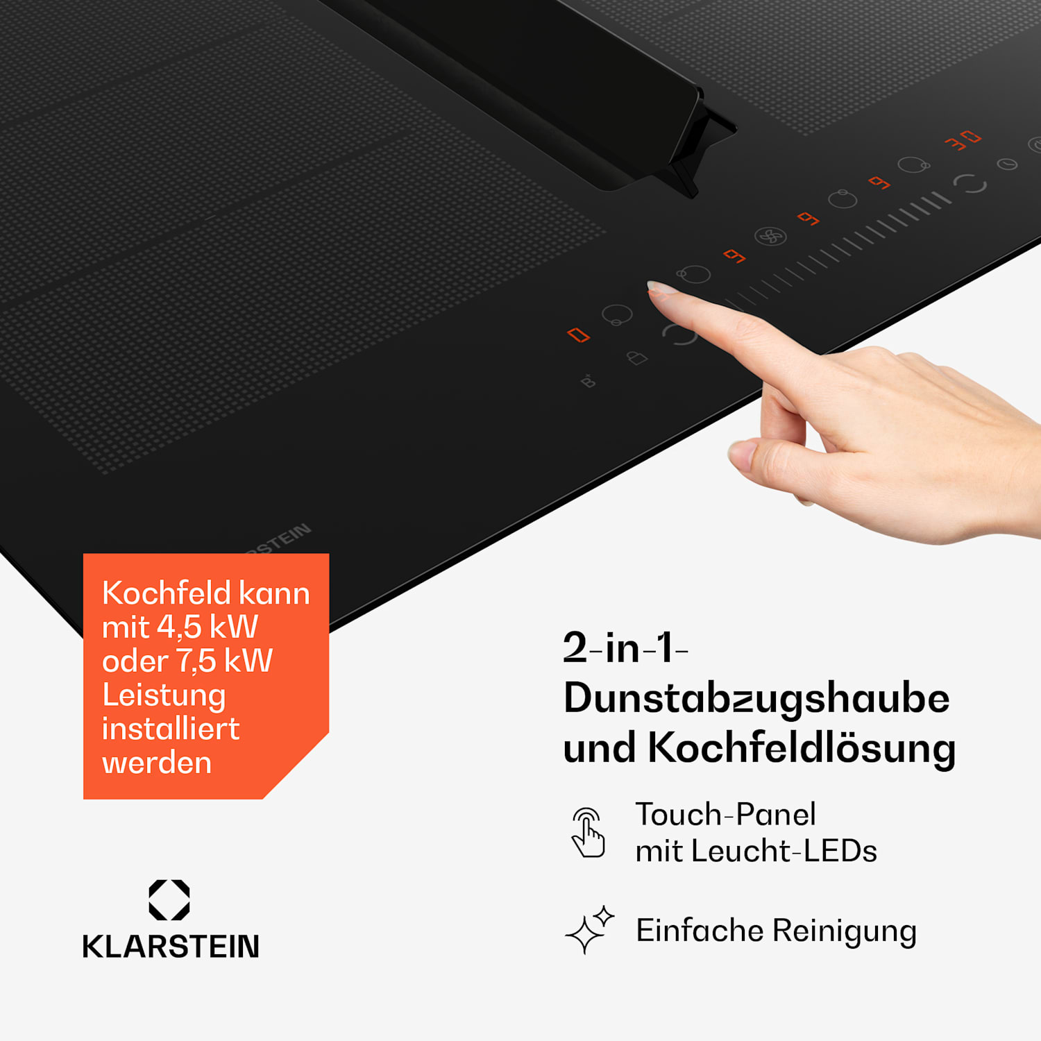 Chef-Fusion - sistema Down Air piano cottura a induzione + cappa aspirante, 60 cm, potenza aspirante di 600 m³/ora, classe di efficienza energetica A 60 cm | Nero