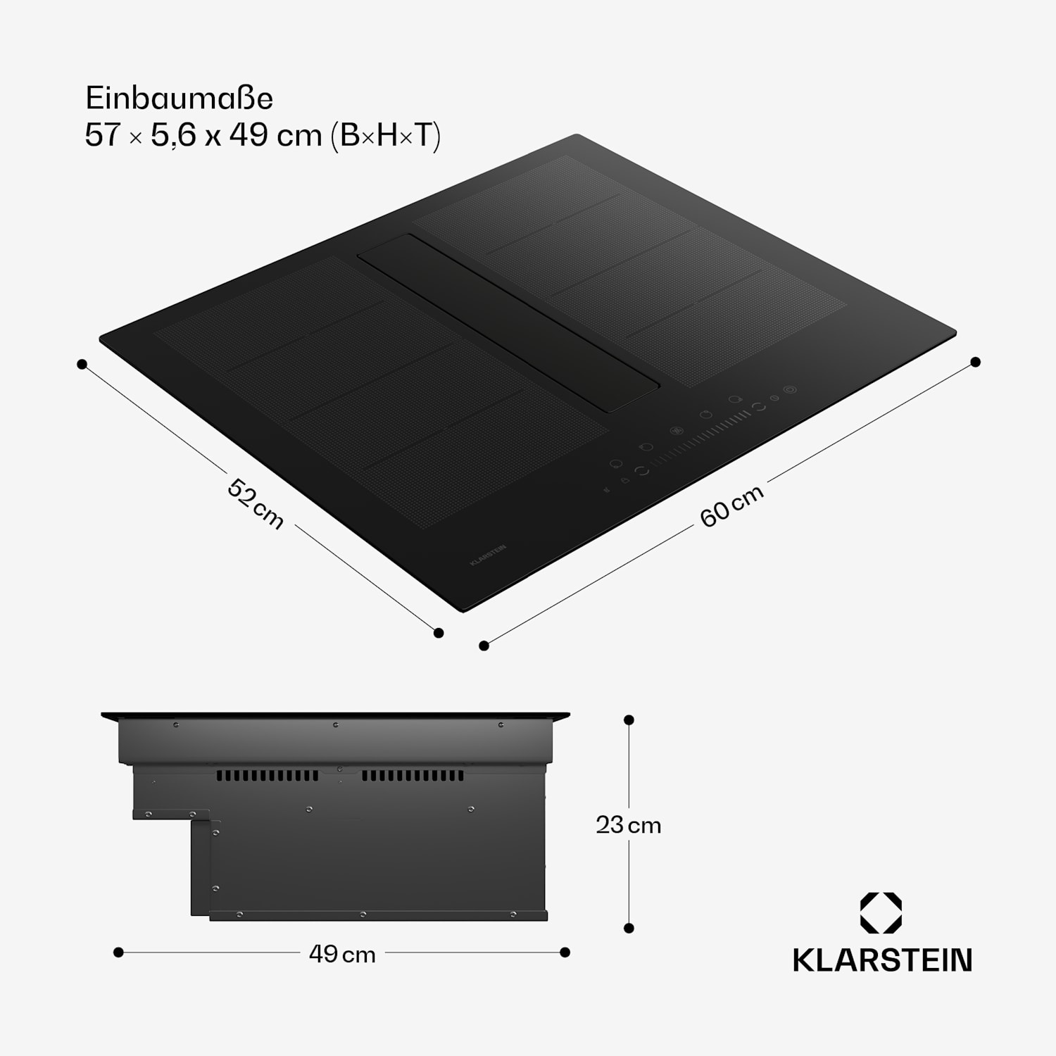 Chef-Fusion - sistema Down Air piano cottura a induzione + cappa aspirante, 60 cm, potenza aspirante di 600 m³/ora, classe di efficienza energetica A 60 cm | Nero