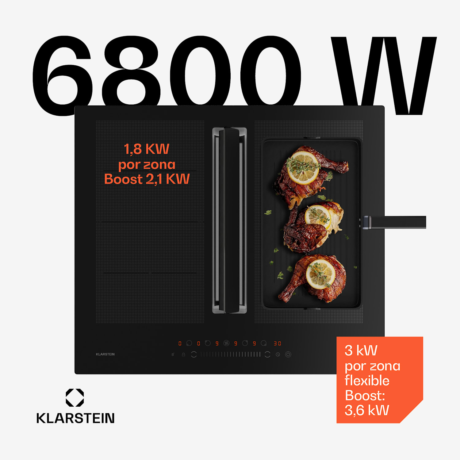 Chef-Fusion Down Air System Placa de inducción  + Campana extractora 60cm 600 m³/h de rendimiento de extracción de aire EEC A 60 cm | Negro