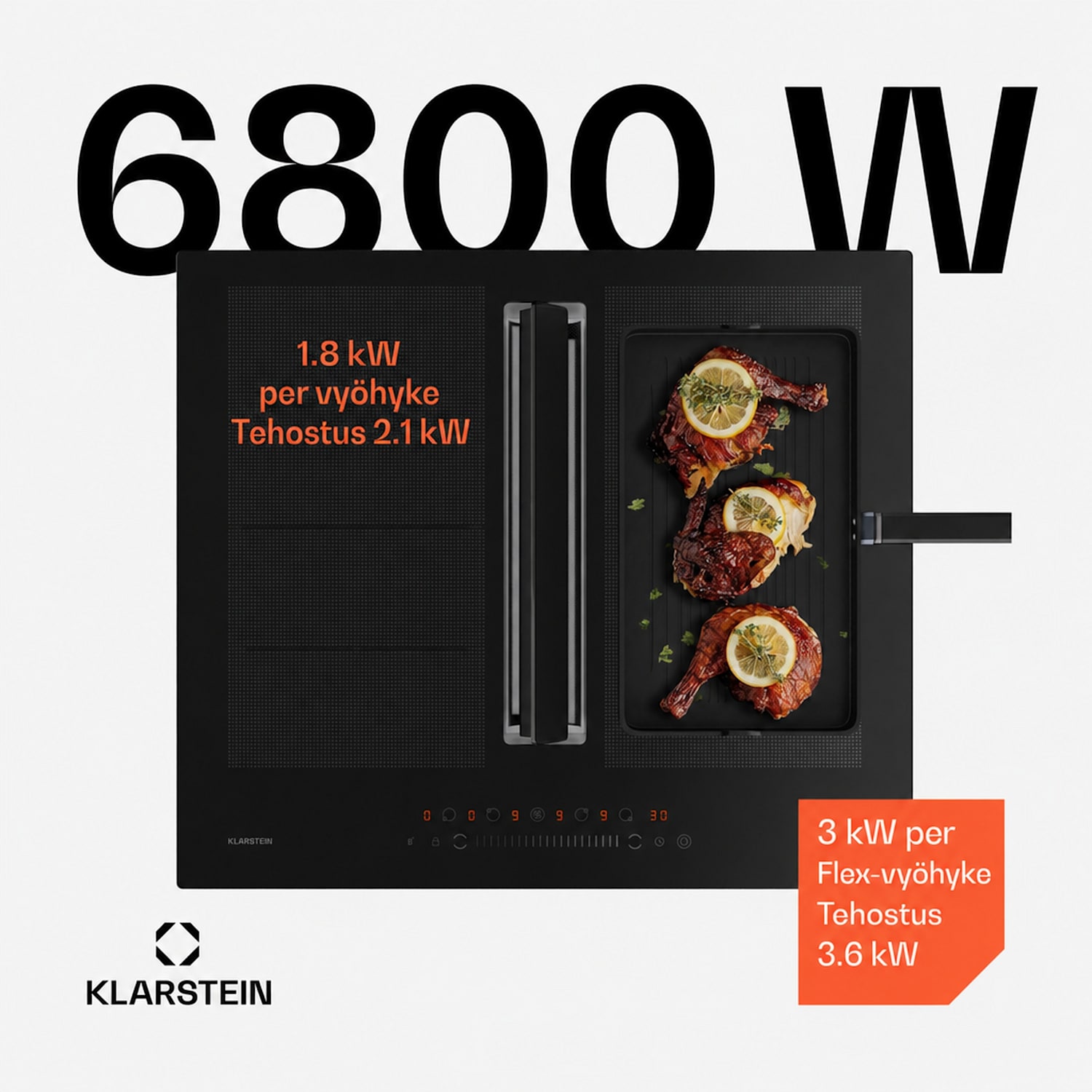 Chef-Fusion Down Air System induktiokeittotaso + liesituuletin 60 cm 598 m³/h poistoilmateho EEC A 60 cm | Musta