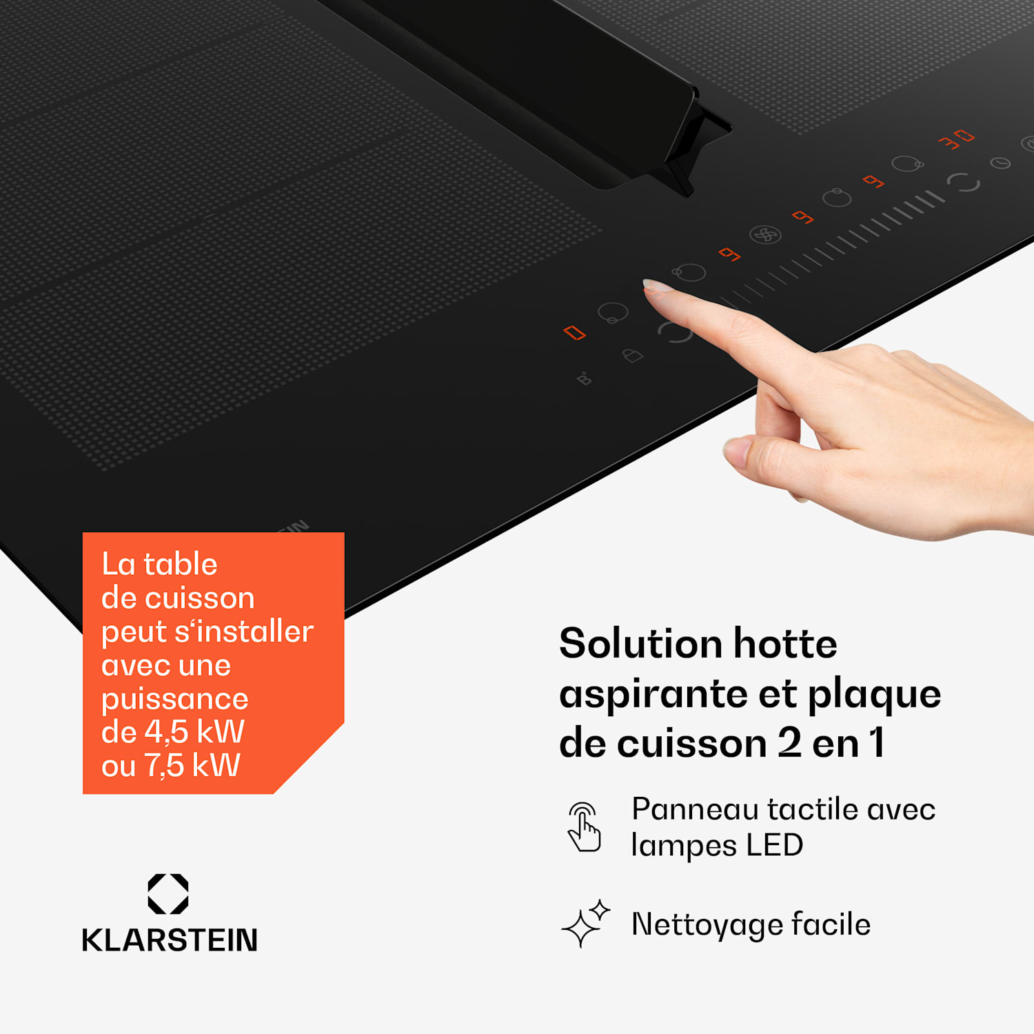 Chef-Fusion Down Air System inductiekookplaat + afzuigkap 60 cm 600 m³/h luchtafvoer EEC A 60 cm | Zwart