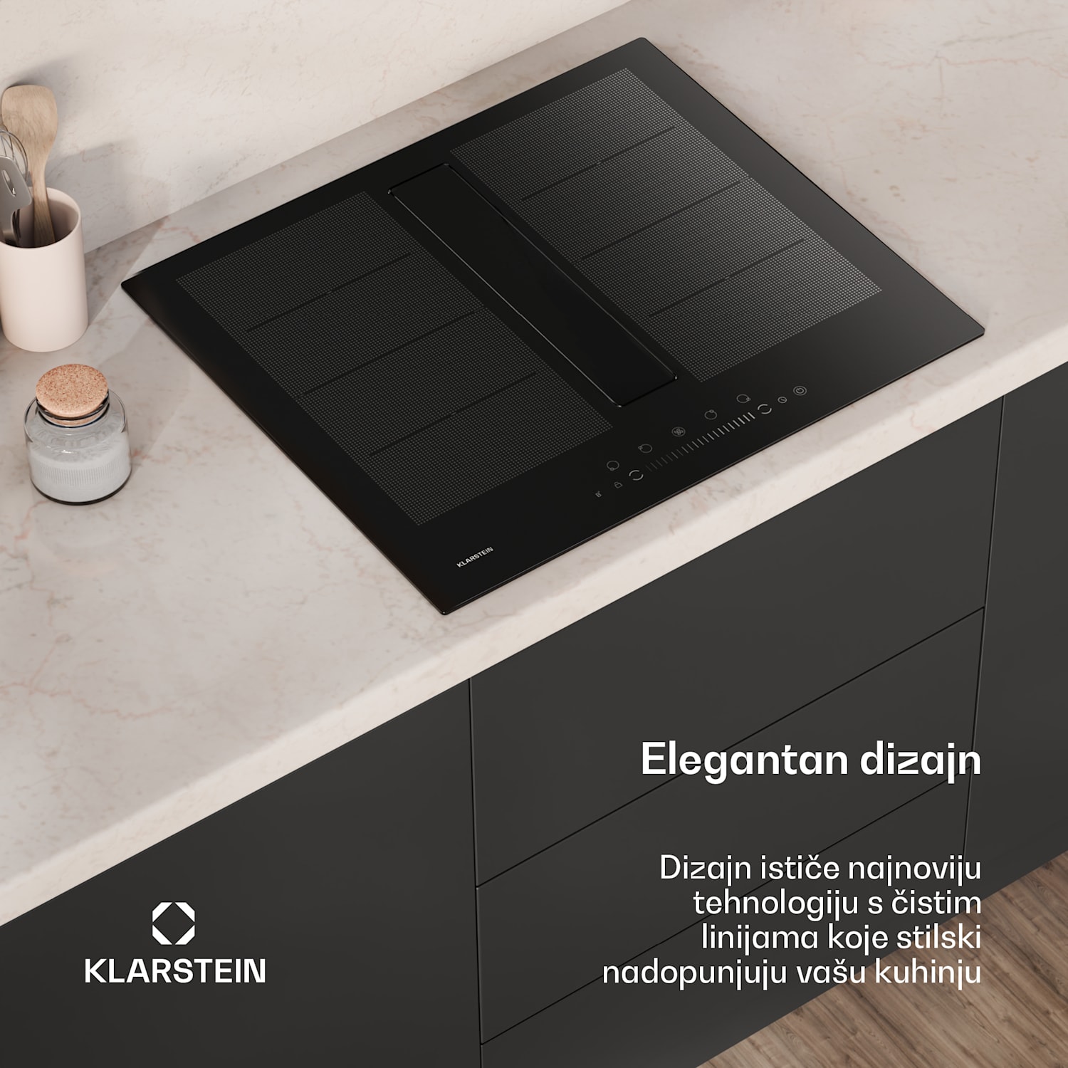 Chef-Fusion Down Air sustav, indukcijsko kuhalo + DownAir napa, 60 cm, 600 m³/h EEC A 60 cm | Crna