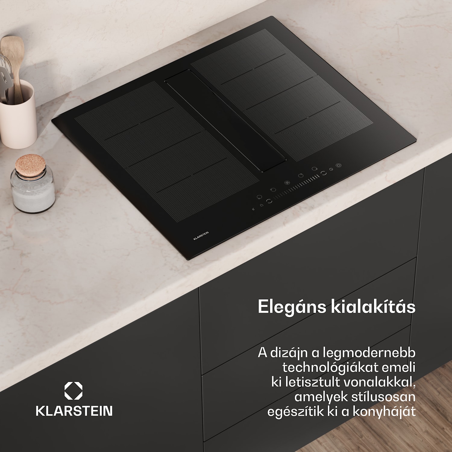 Chef-Fusion Down Air System, indukciós tűzhely + DownAir páraelszívó, 60 cm, 600 m³/h EEC A 60 cm | Fekete