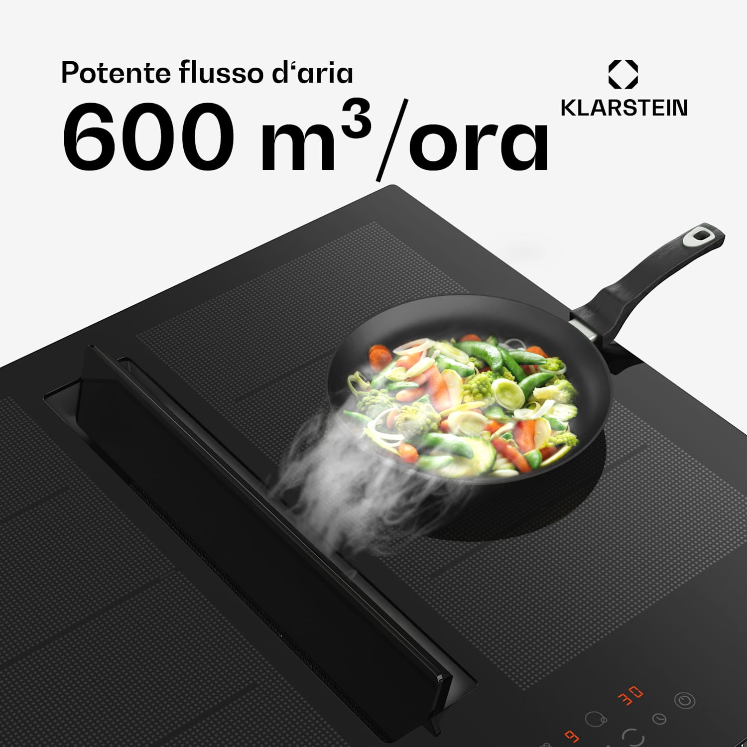 Chef-Fusion - sistema Down Air piano cottura a induzione + cappa aspirante, 60 cm, potenza aspirante di 600 m³/ora, classe di efficienza energetica A 60 cm | Nero