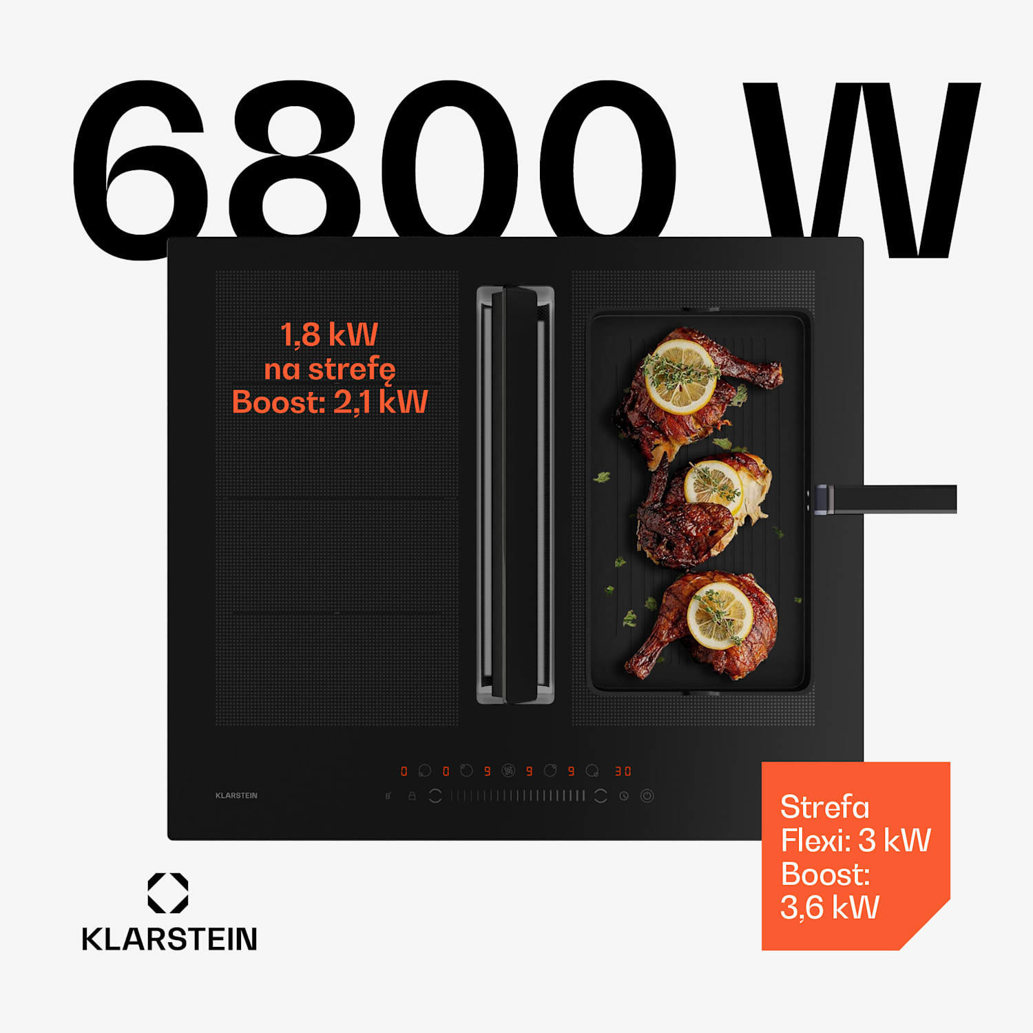 Chef-Fusion Down Air System Płyta indukcyjna + okap blatowy 60 cm | Czarny