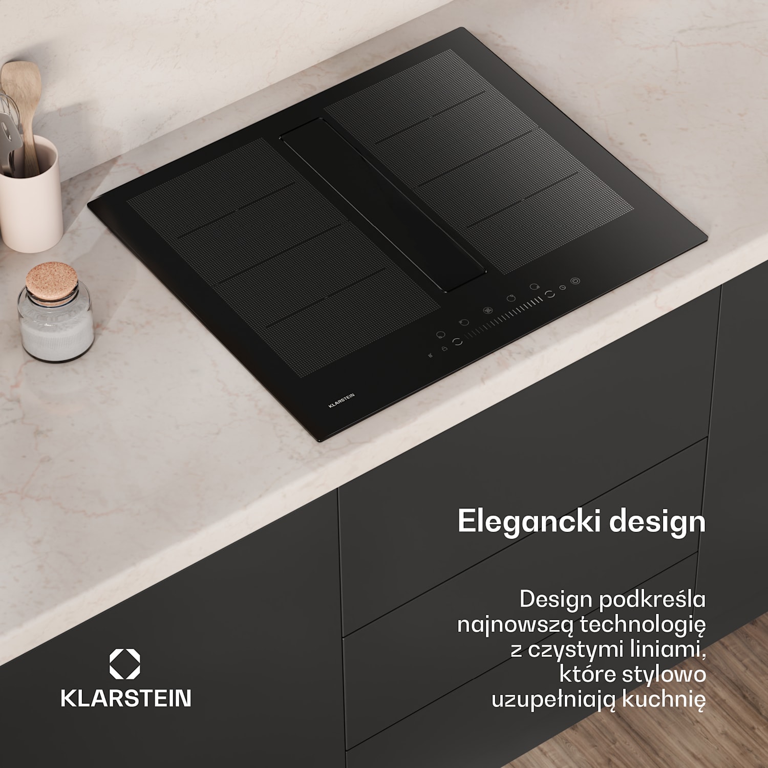 Chef-Fusion Down Air System Płyta indukcyjna + okap blatowy 60 cm | Czarny