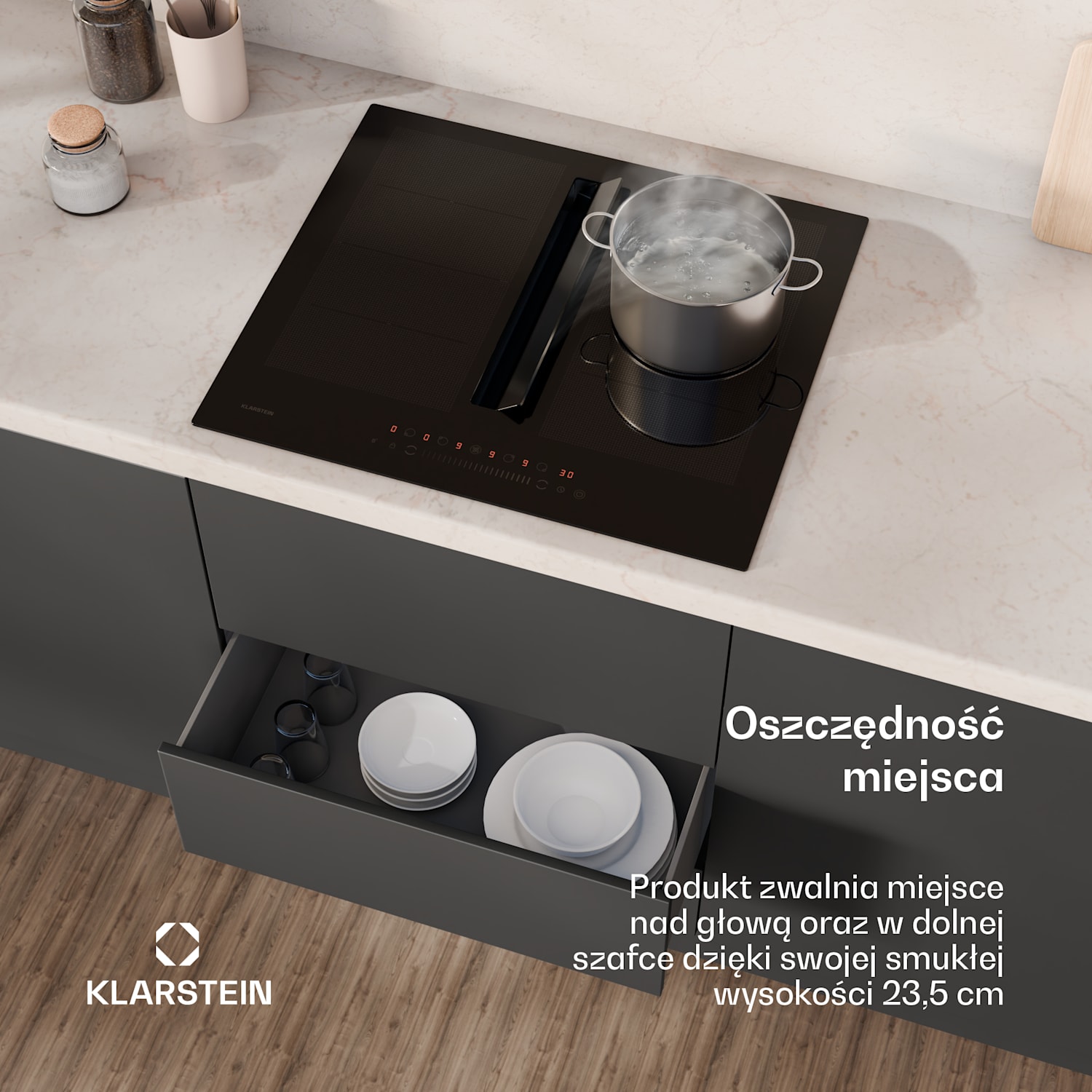 Chef-Fusion Down Air System Płyta indukcyjna + okap blatowy 60 cm | Czarny