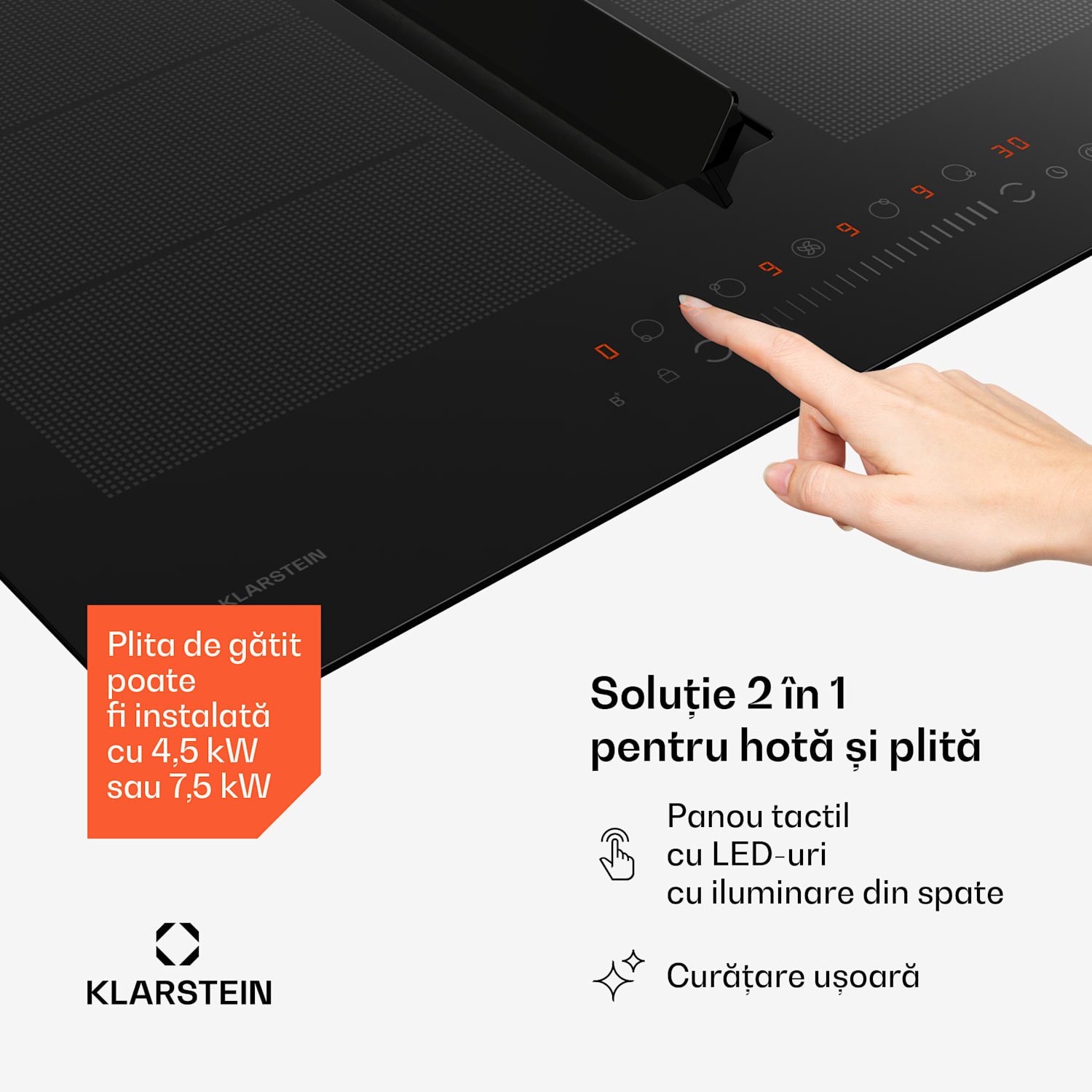 Chef-Fusion Down Air System, plită cu inducție + hotă DownAir, 60 cm, 600 m³/h EEC A 60 cm | Negru