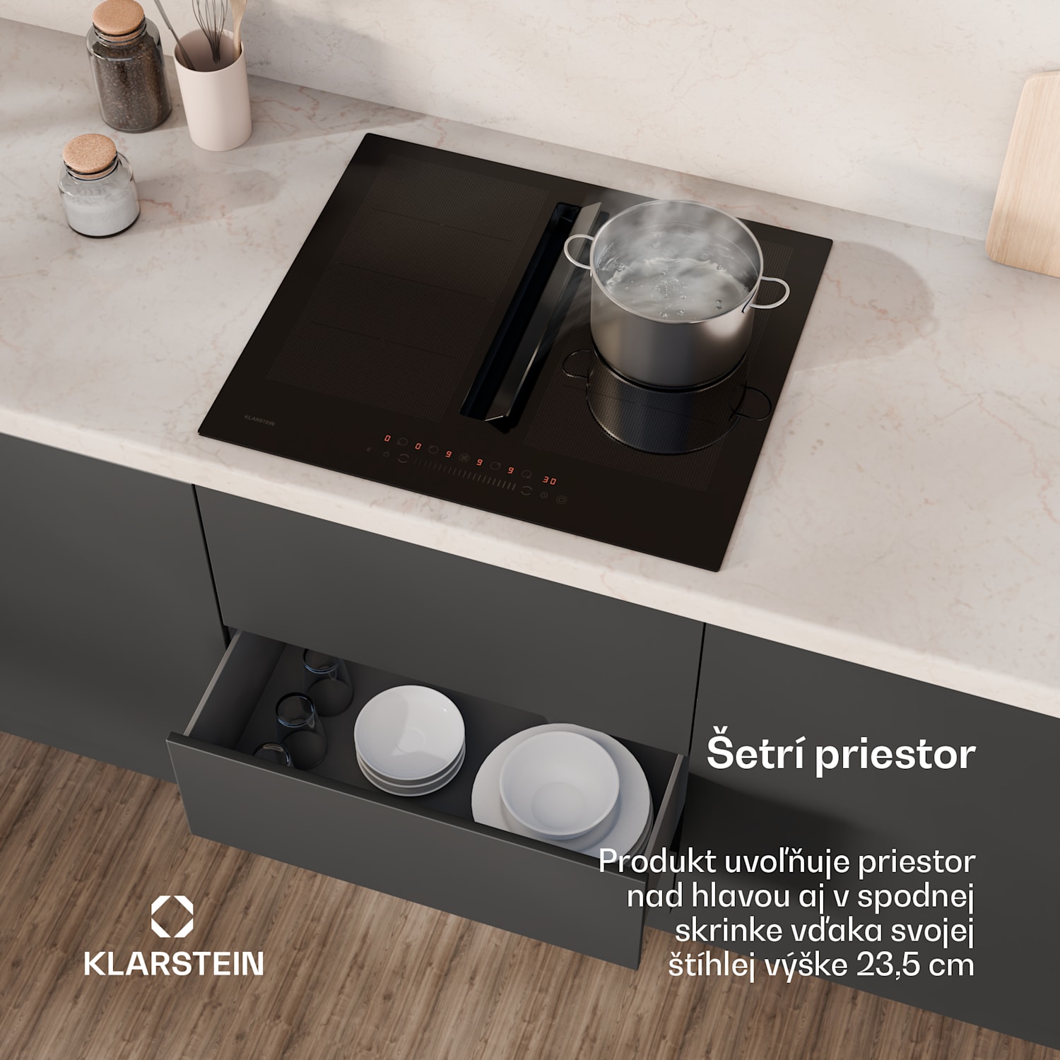 Chef-Fusion Down Air System, indukčný sporák + DownAir digestor, 60 cm, 600 m³/h EEC A 60 cm | Čierna