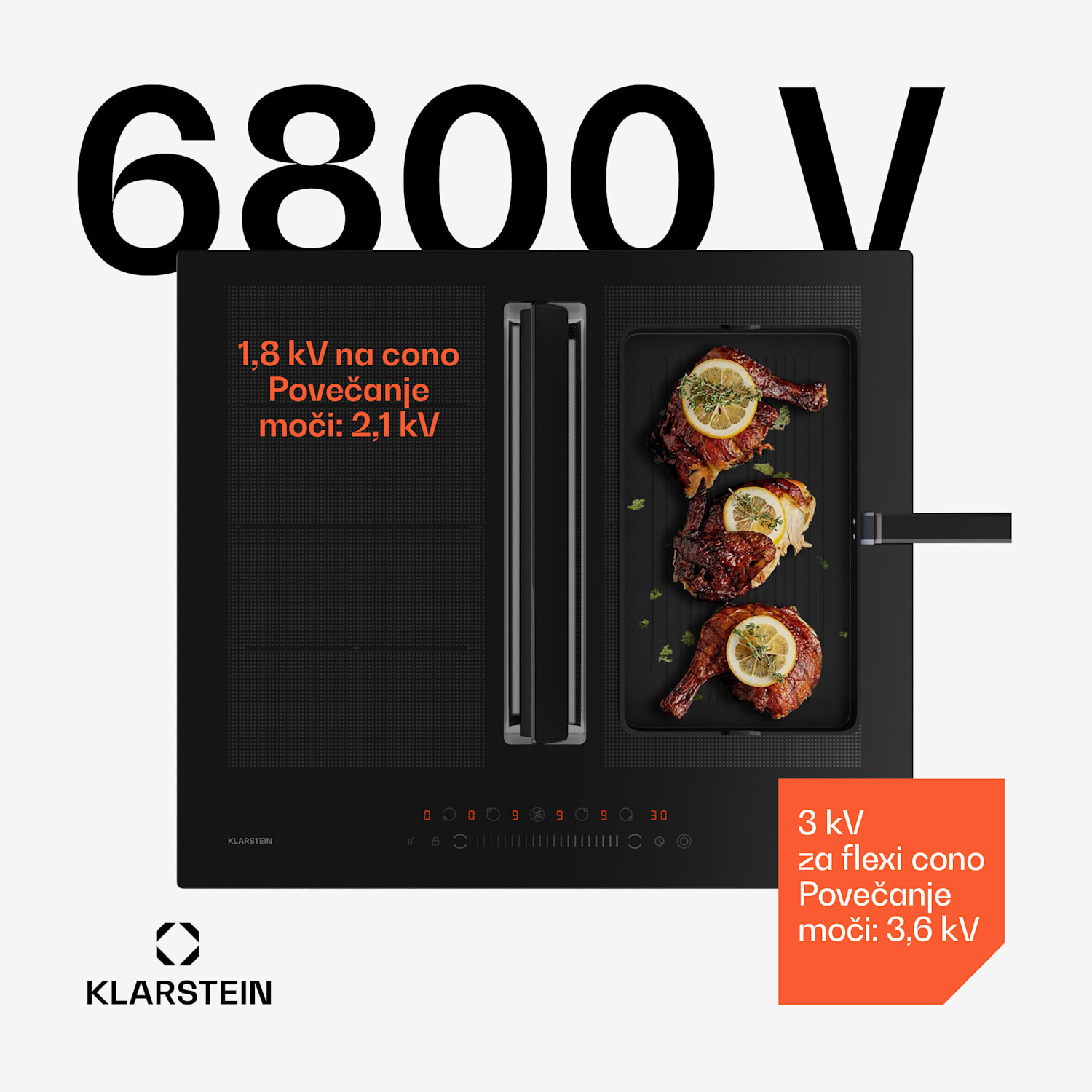 Chef-Fusion Down Air System, indukcijski štedilnik + kuhinjska napa DownAir, 60 cm, 600 m³/h EEC A 60 cm | Črna