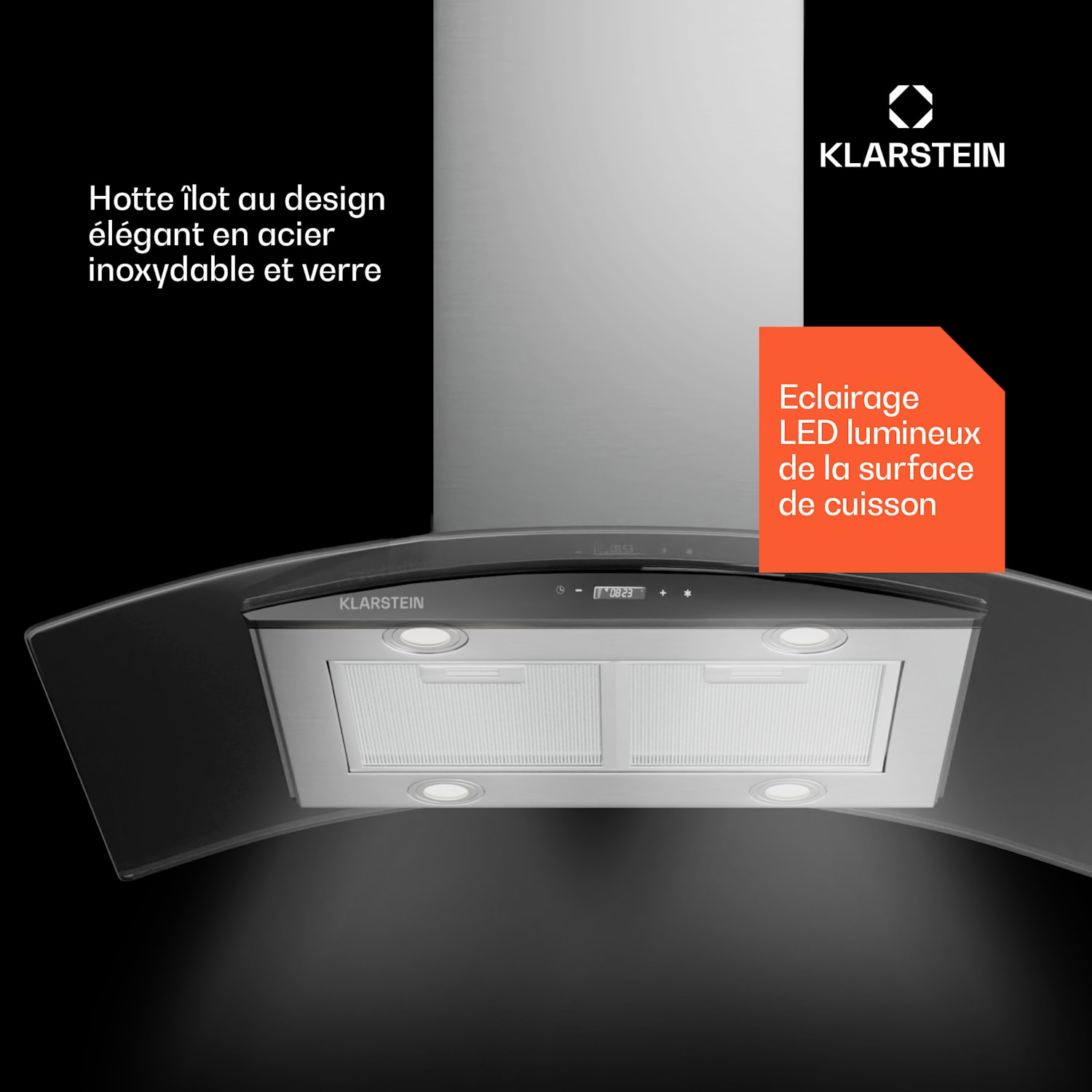 Colette Hotte aspirante îlot 90cm 600 m³/h Classe A - inox argent 