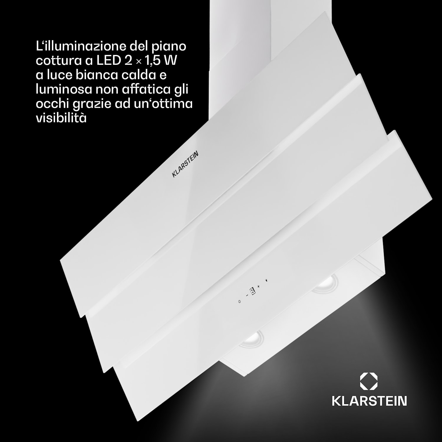 Antonia 90 cappa aspirante, 90cm, 247m³/h, touch, CEE A++, vetro 