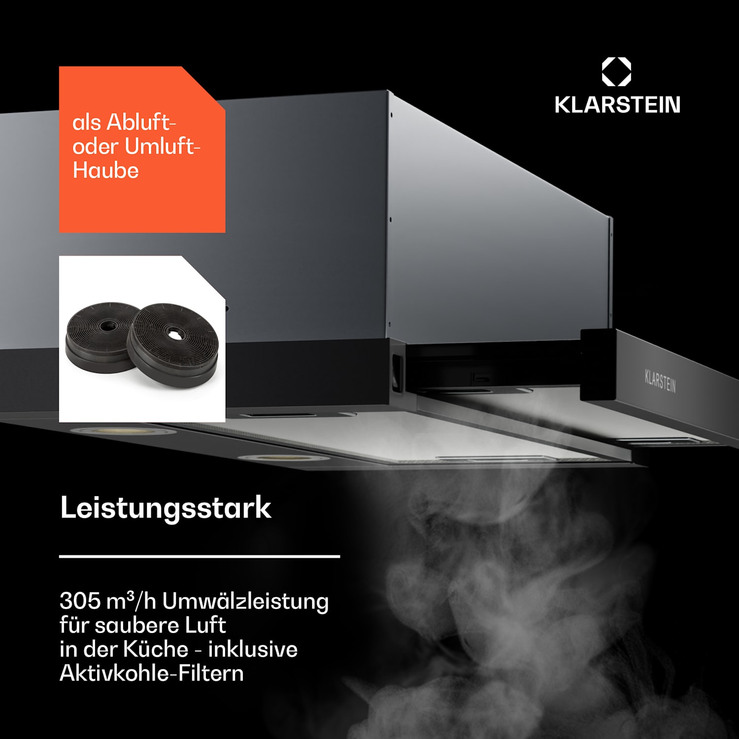 Viola Dunstabzugshaube Teleskopfunktion 60 cm 290m³/h EEK A+ Schwarz