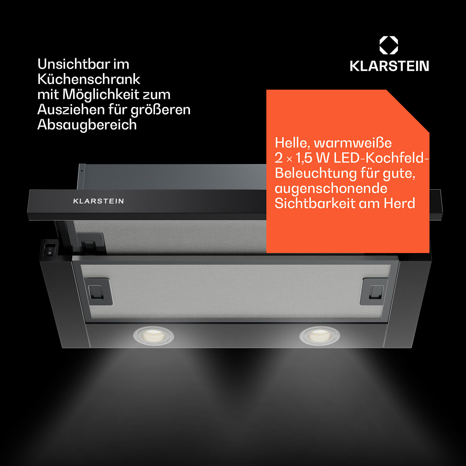 Viola Dunstabzugshaube Teleskopfunktion 60 cm 290m³/h EEK A+ Schwarz