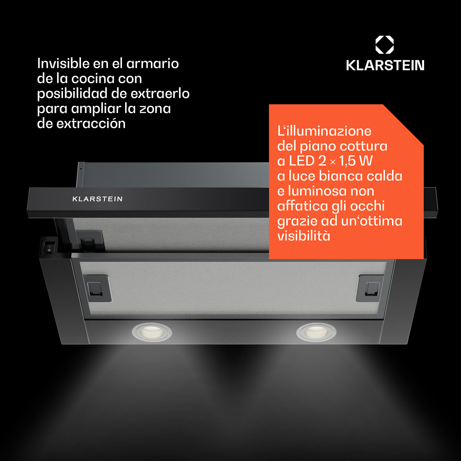 Campana extractora Viola función telescópica 60 cm 290m³/h EEK A+ 