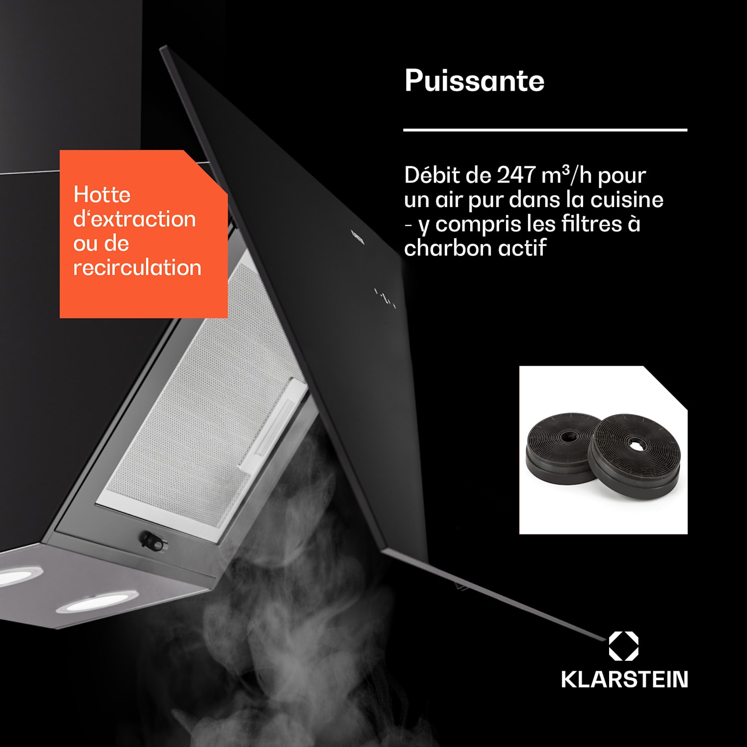 Contempo Neo hotte encastrée extraction/recyclage capacité d'extraction 175 m³/h SenseControl commande tactile intégrée, façade en acier inoxydable / verre acrylique 