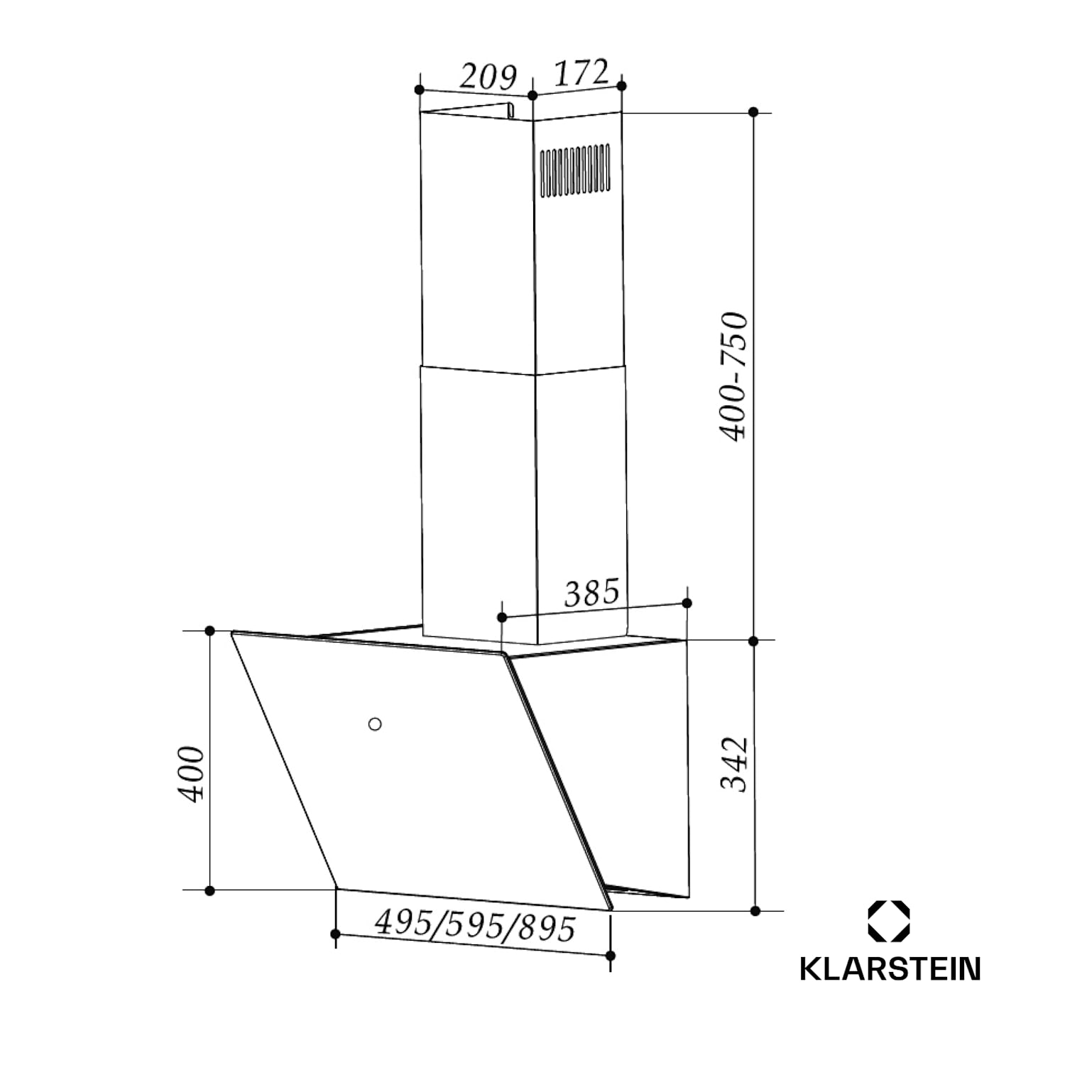 Contempo Neo hotte encastrée extraction/recyclage capacité d'extraction 175 m³/h SenseControl commande tactile intégrée, façade en acier inoxydable / verre acrylique 