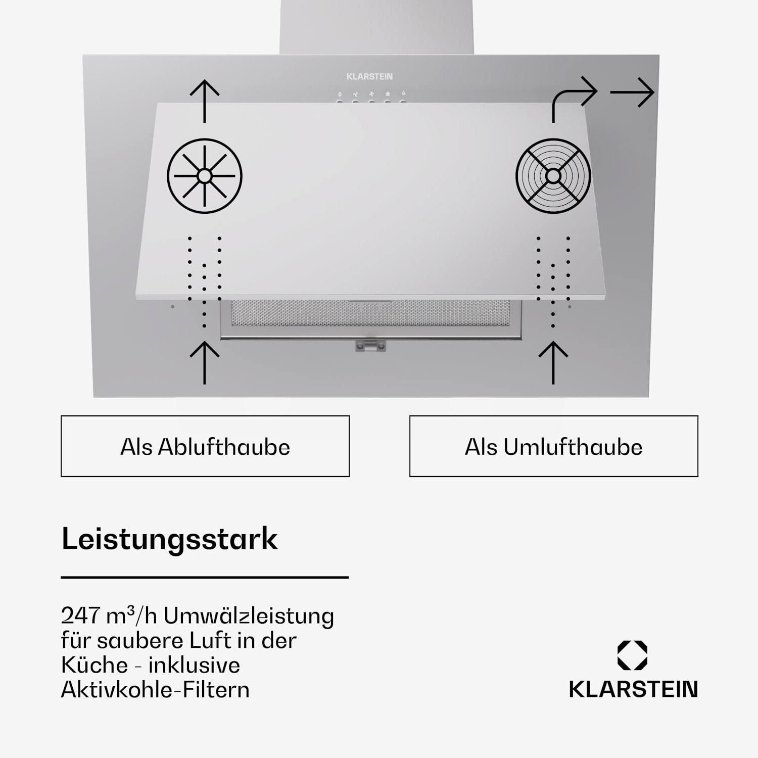 Athena 60 Dunstabzugshaube 60cm 247 m³/h LED Abluft/Umluft 60 cm | Edelstahl
