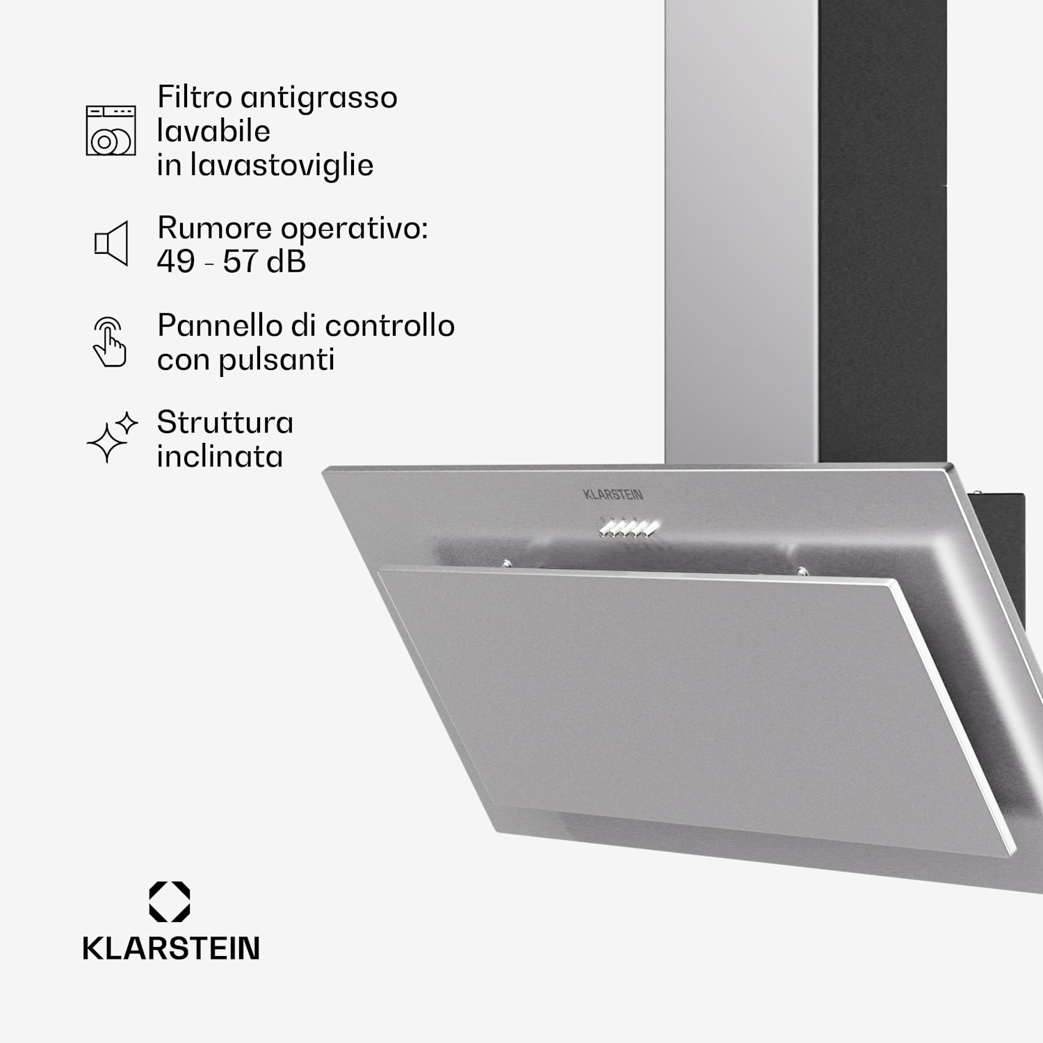 Athena 90 - Cappa aspirante, 90 cm, 300 m³/ora, LED, scarico/ricircolo 