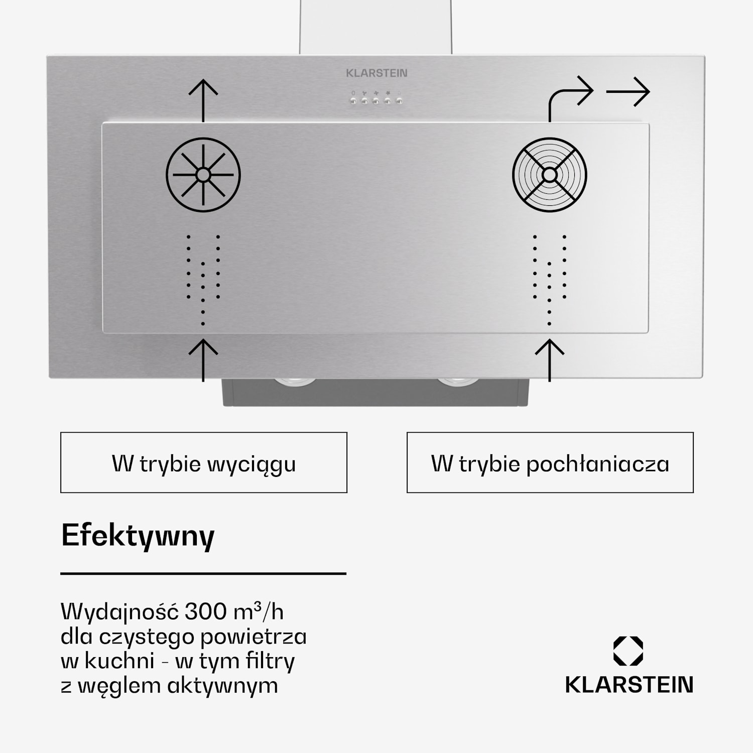 Athena 90, wyciąg/okap kuchenny, 90 cm, 300 m³/h, LED, tryb wyciągu/recyrkulacji (tryb otwarty/zamknięty)