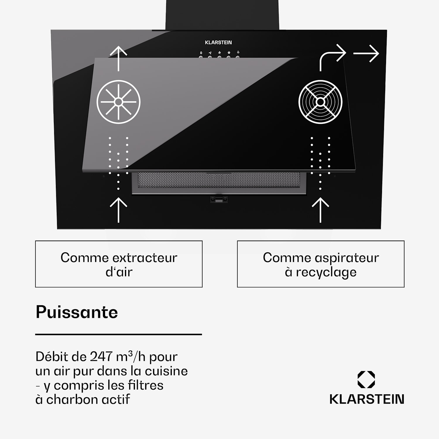 Athena 60 afzuigkap 60cm 247 m³/h led afvoer/recirculatie 60 cm | Črna