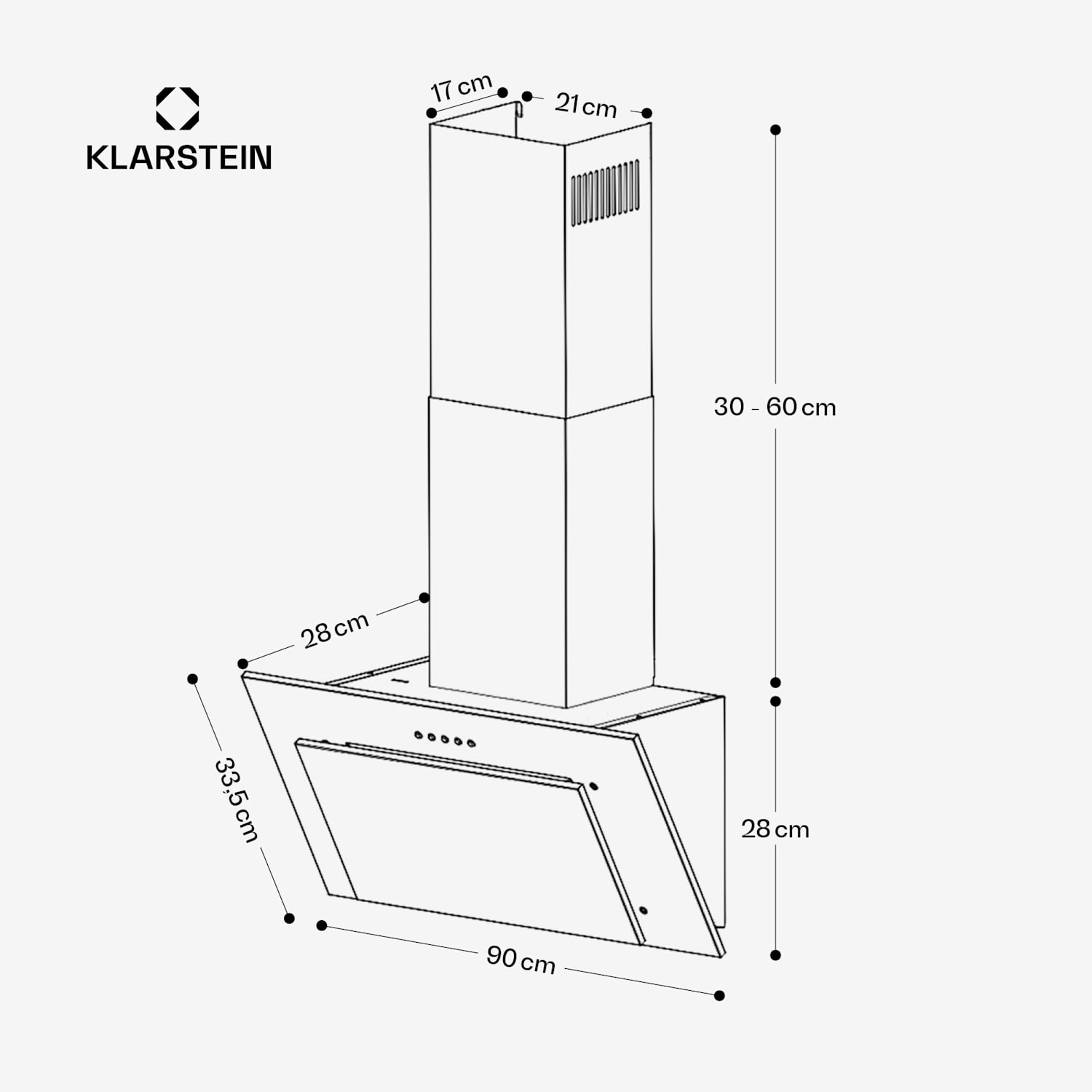 Athena 90, napa, 90 cm, 300 m³/h, LED, odsis/recirkulacija 