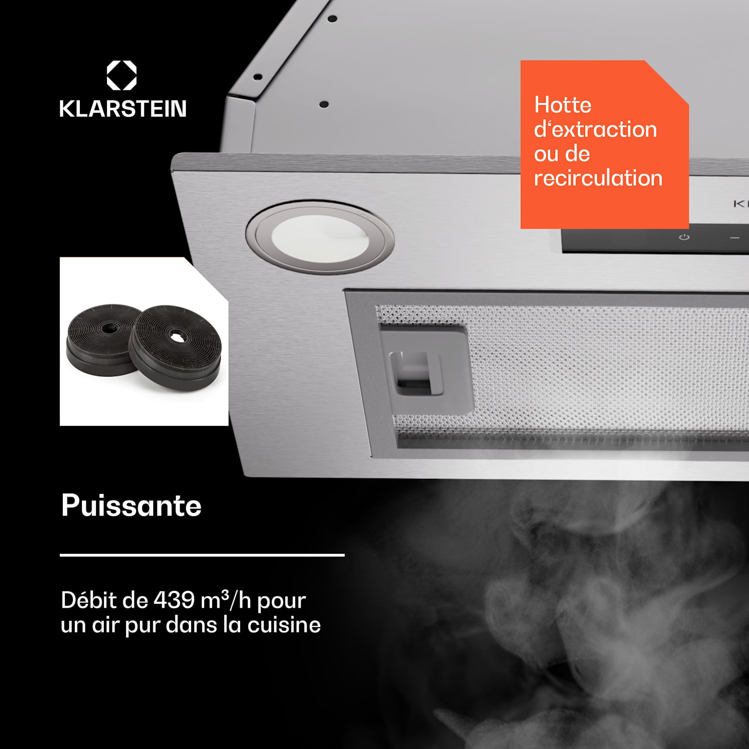 Paolo 52 afzuigkap inbouw 52 cm 439 m³/h led touch A++ 52 cm | Roestvrij Staal