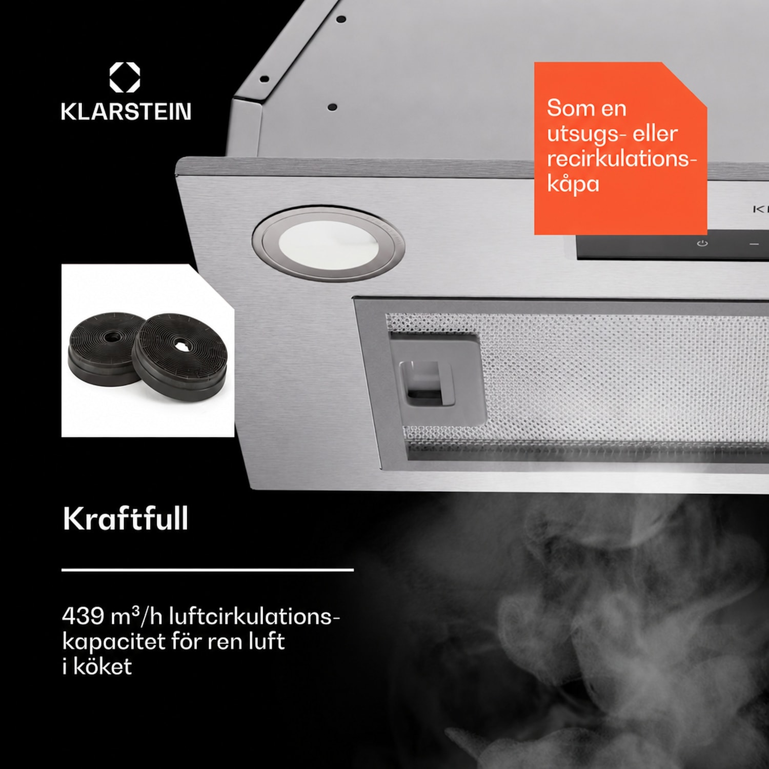 Paolo 52 Köksfläkt inbyggnad 52 cm 439 m³/h LED touch A++ 