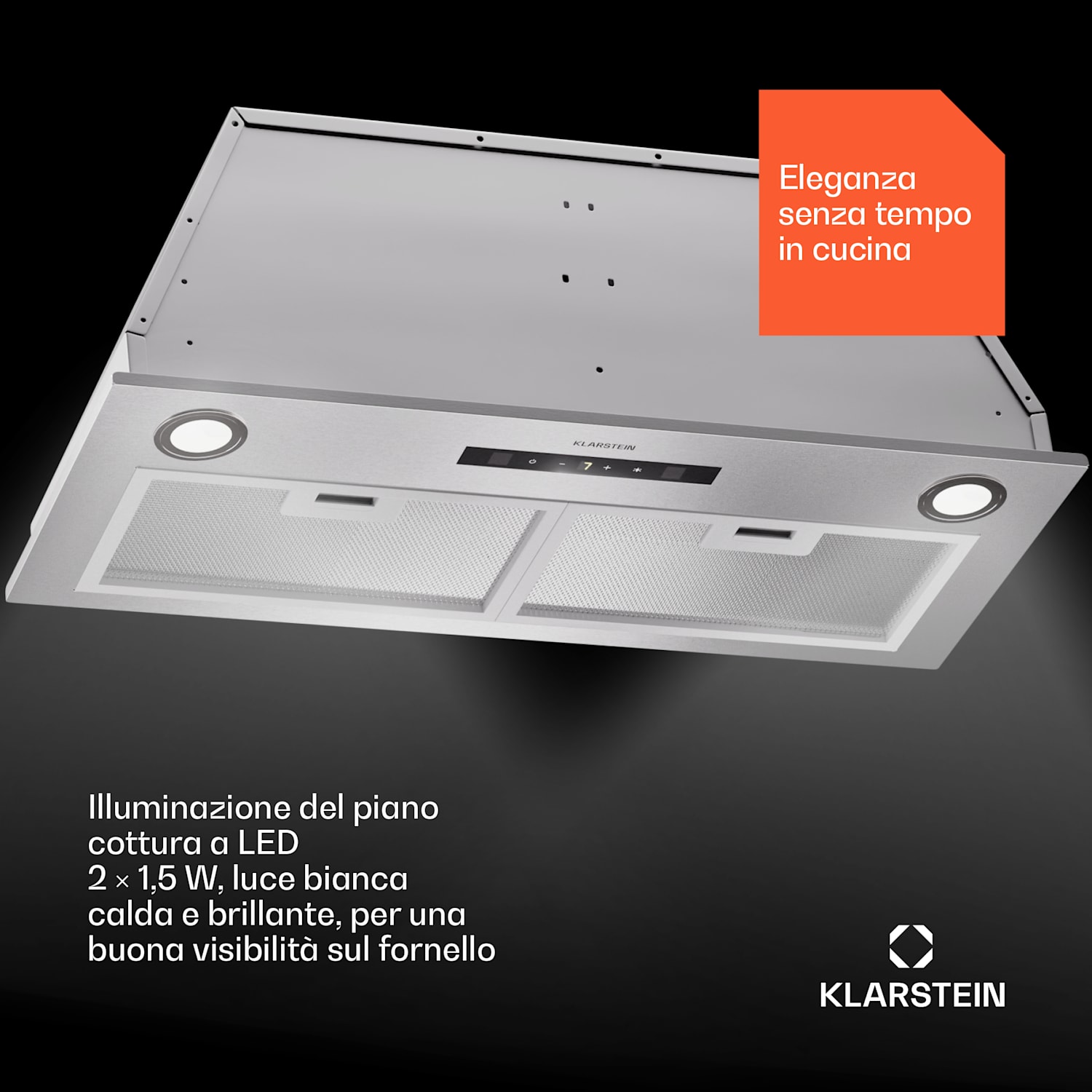 Paolo 72 - Cappa aspirante da incasso, 72 cm, 520 m³/ora, LED, touch, A++ 72 cm | Acciaio inox