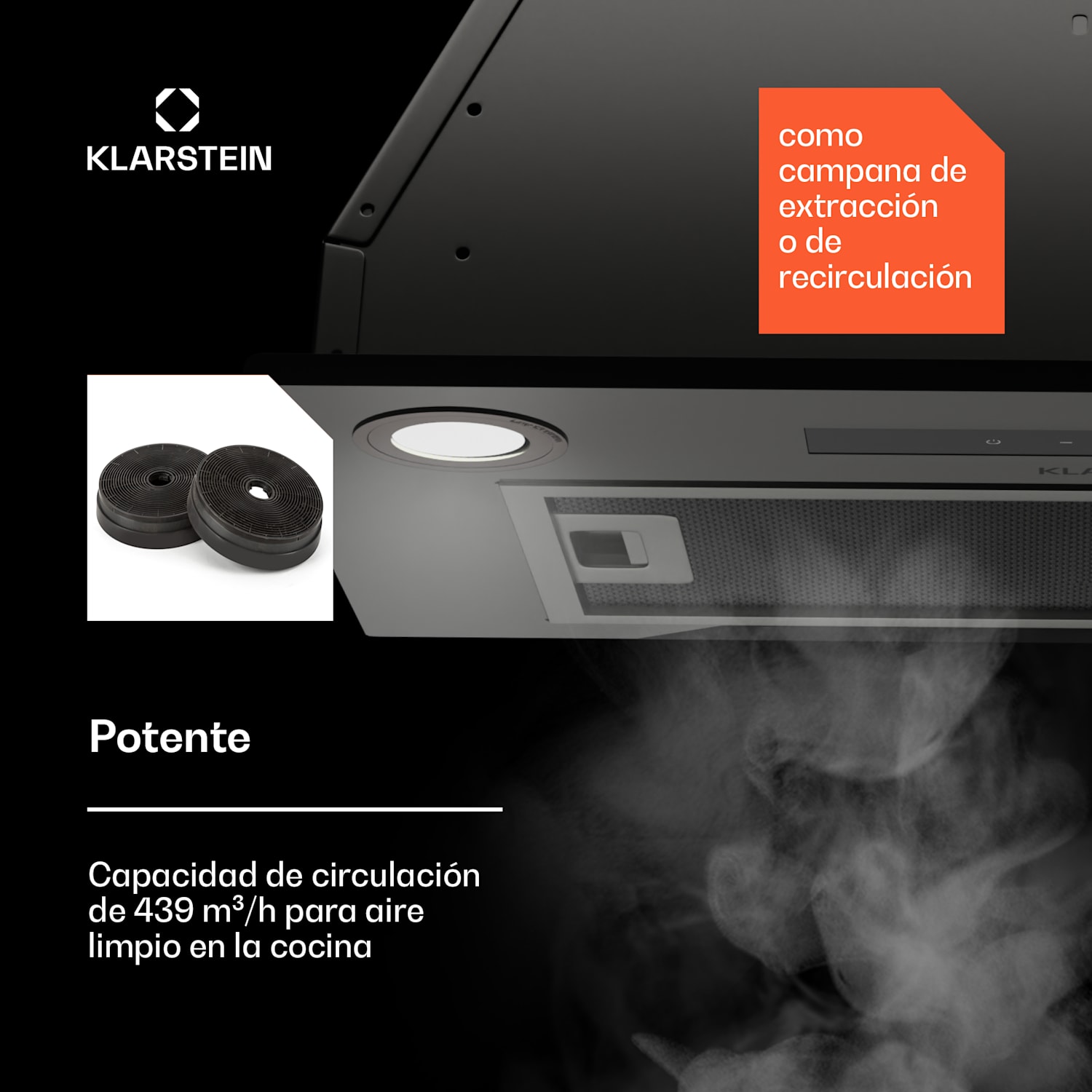 Campana extractora empotrada Paolo 52 cm EEC: A 439 m³/h LED Touch A++ 52 cm | Negro