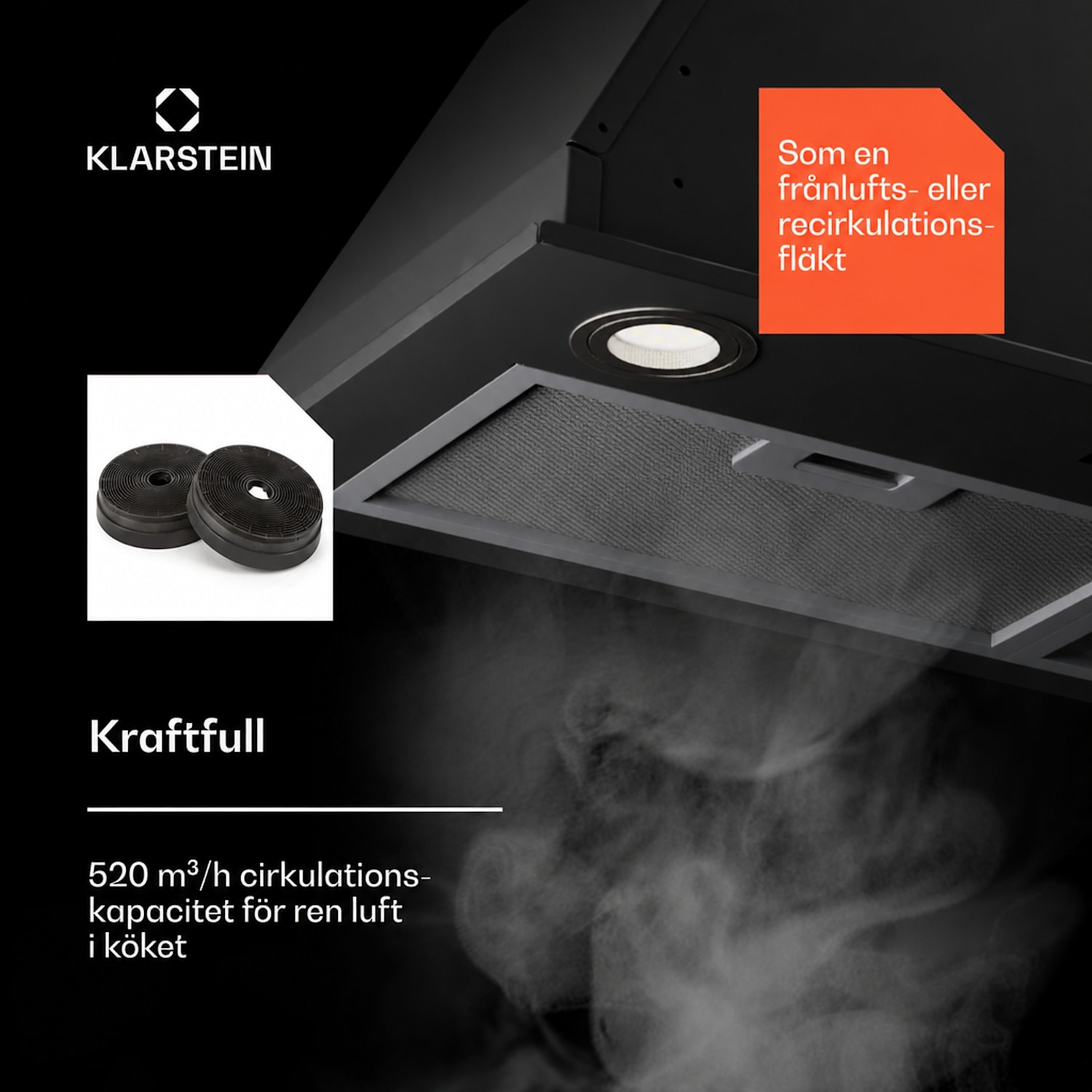 Paolo 72 Köksfläkt inbyggnad 72 cm 520 m³/h LED touch A++ 72 cm | Svart