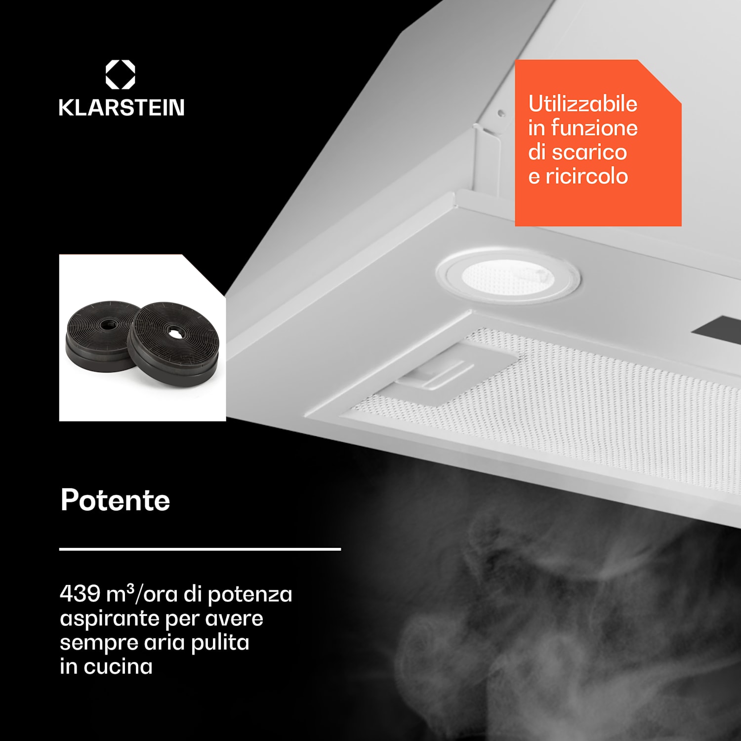 Paolo 52 - Cappa aspirante da incasso, 52 cm, 439 m³/ora, LED, touch, A++ 52 cm | Bianco