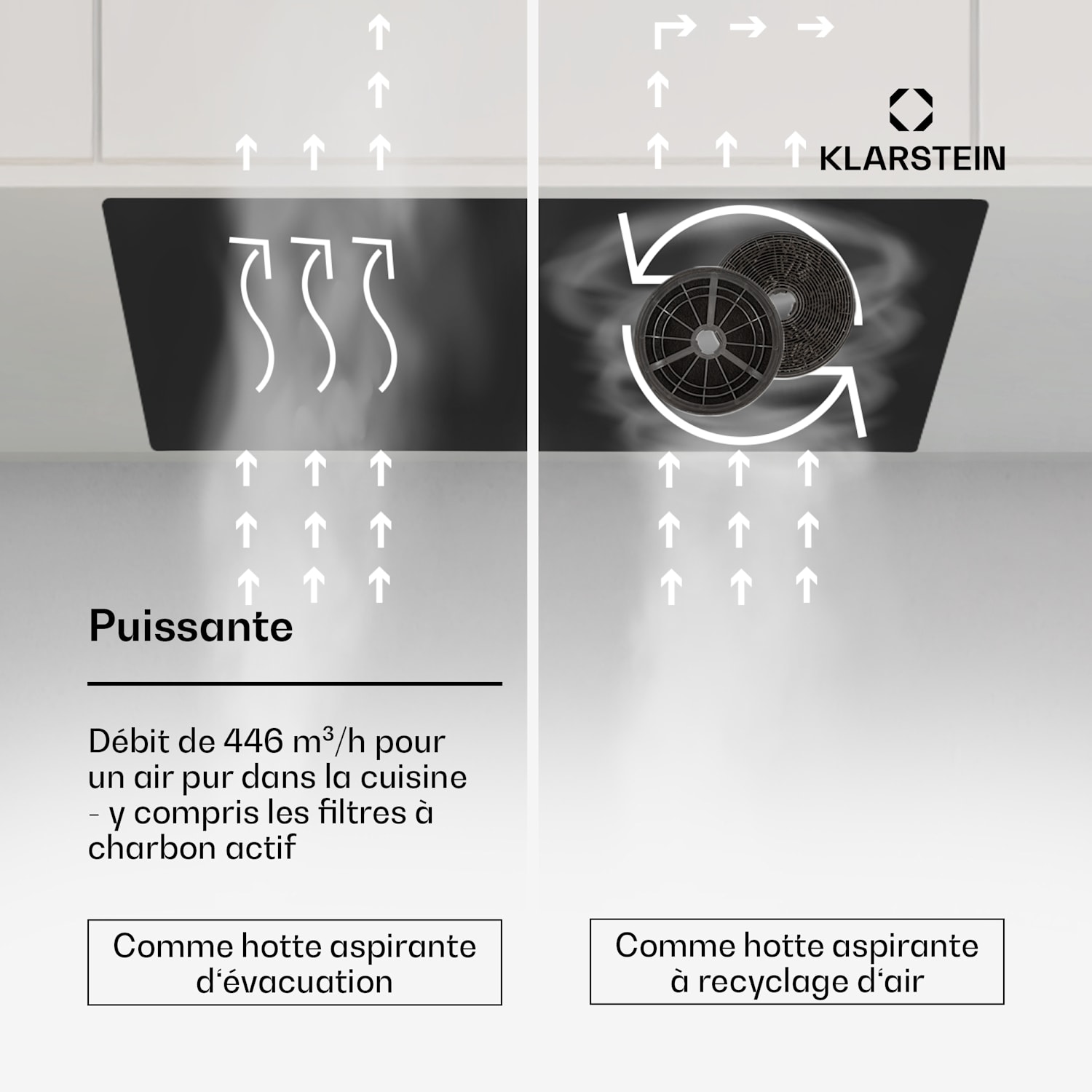 Hektor Eco ventilatormodule 52 cm 466 m³/h touch glas 52 cm | Zwart