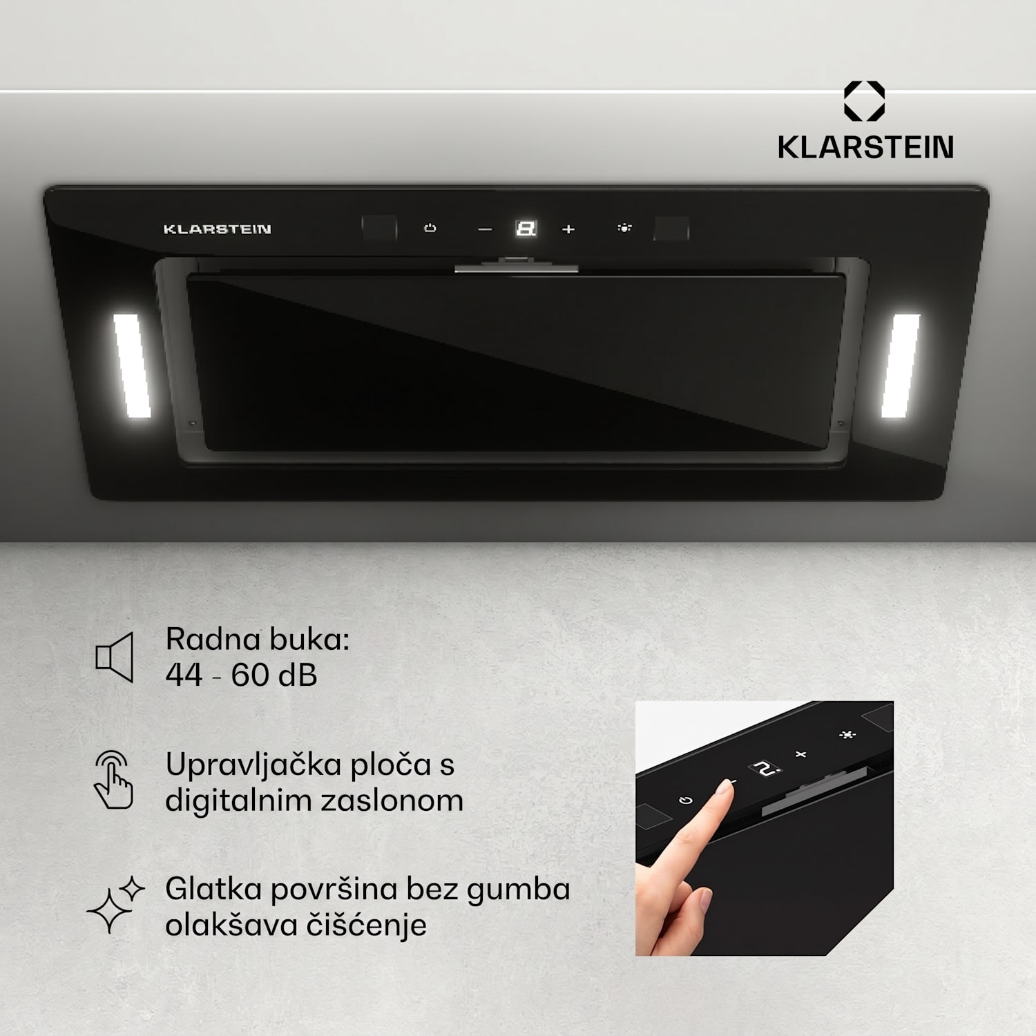 Hektor Eco, napa, 52 cm, 466 m³/h, upravljanje na dodir, staklo 52 cm | Crna