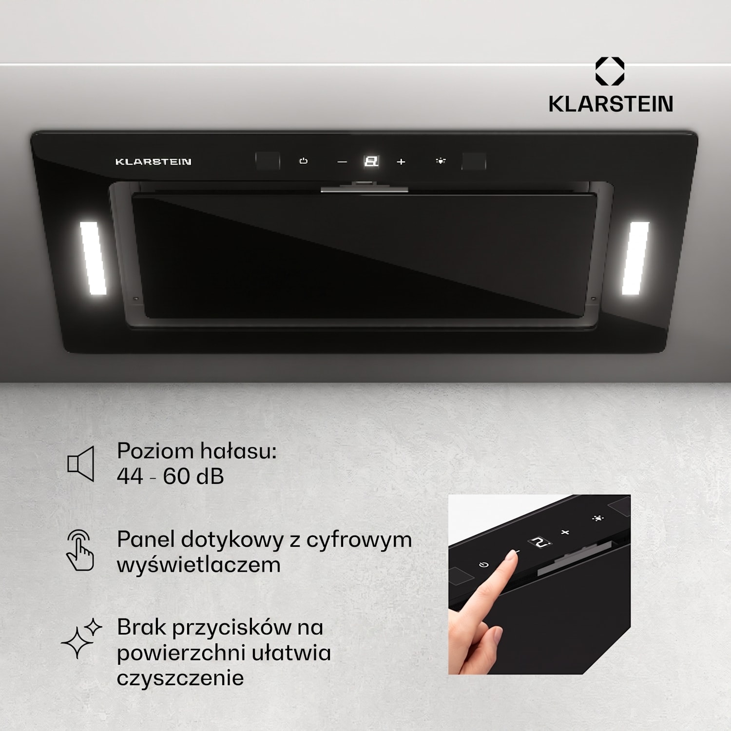 Hektor Eco, okap kuchenny do zabudowy, 52 cm, 466 m³/h, panel dotykowy, szkło 52 cm | Czarny