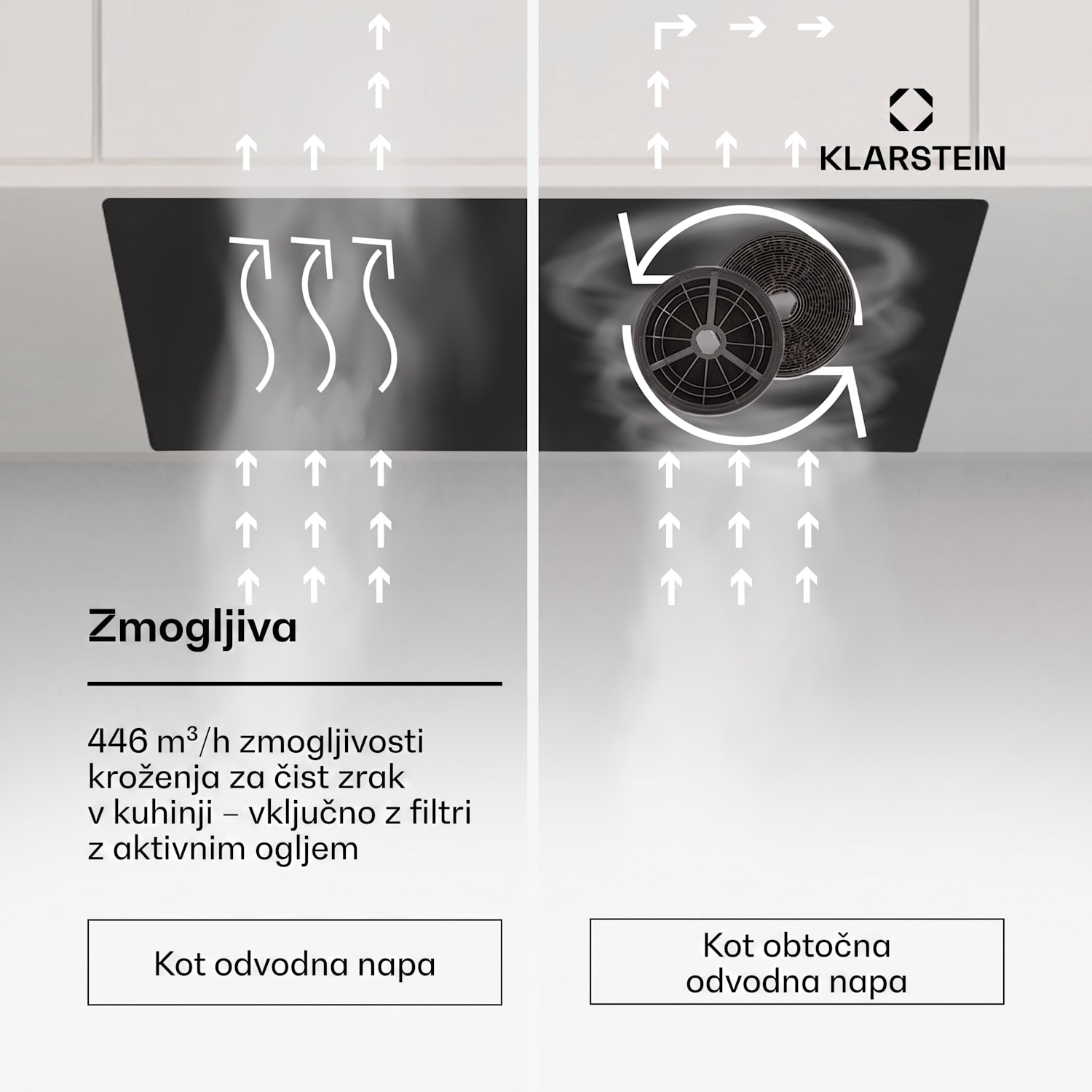 Hektor Eco, kuhinjska napa, 52 cm, 466 m³/h, upravljanje na dotik, steklo 52 cm | Črna