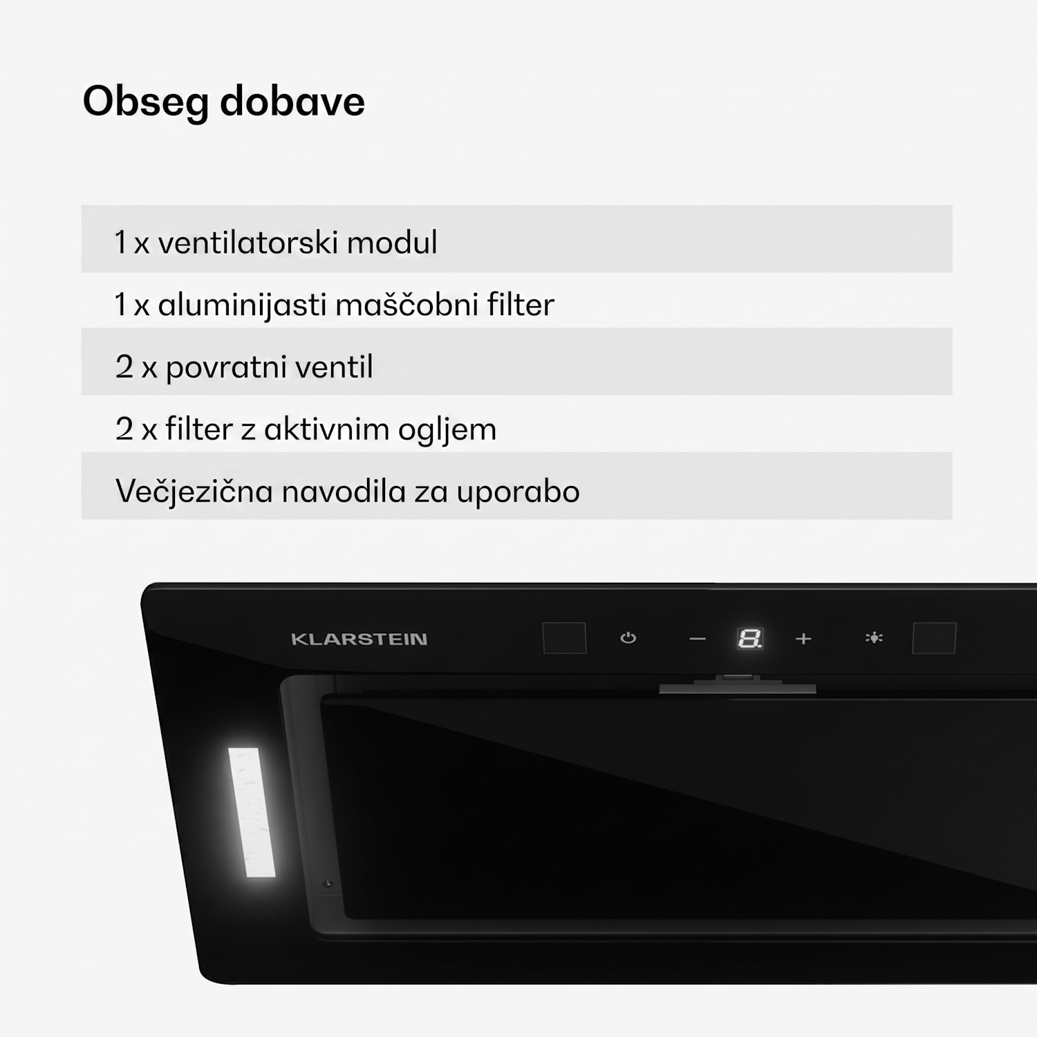 Hektor Eco, kuhinjska napa, 52 cm, 466 m³/h, upravljanje na dotik, steklo 52 cm | Črna