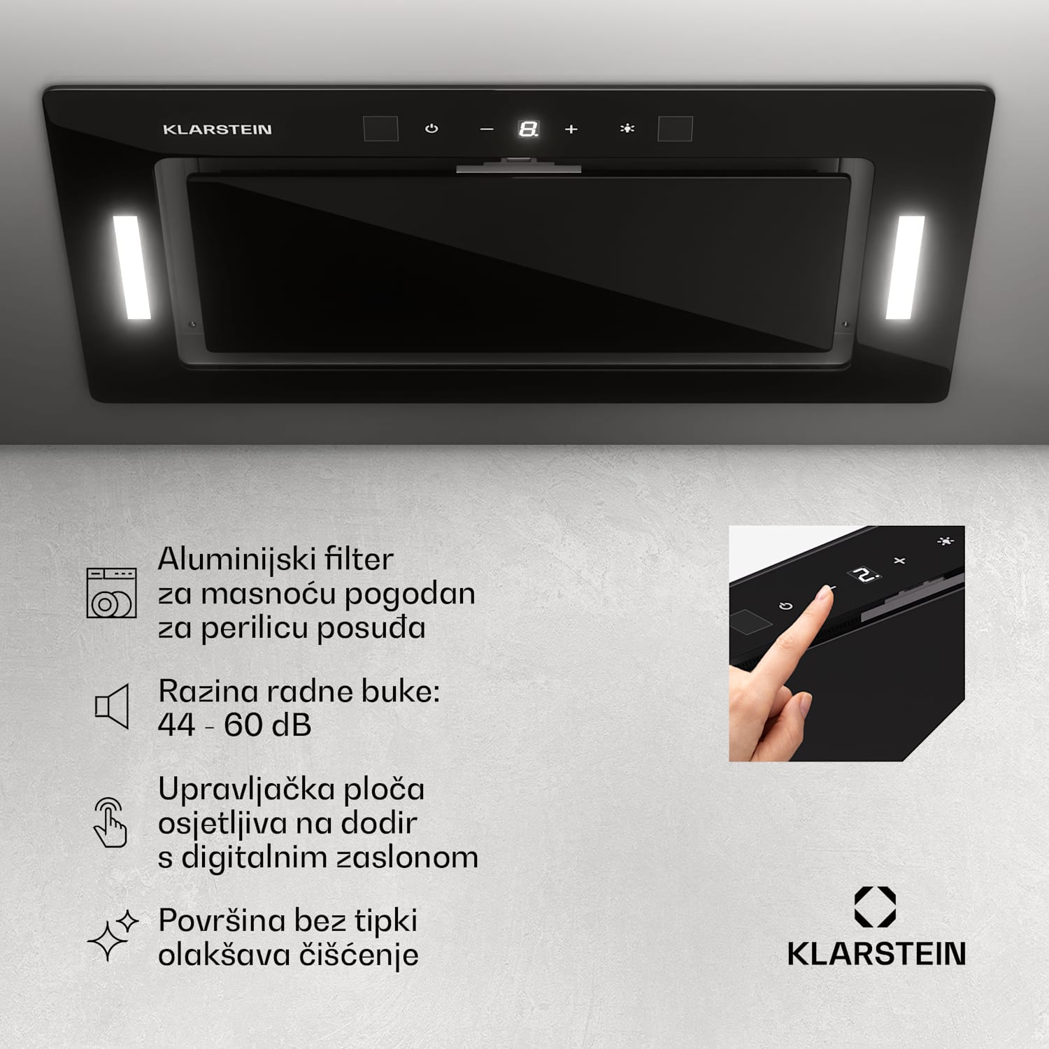 Hektor Eco, napa, 52 cm, 466 m³/h, upravljanje na dodir, staklo 72 cm | Crna