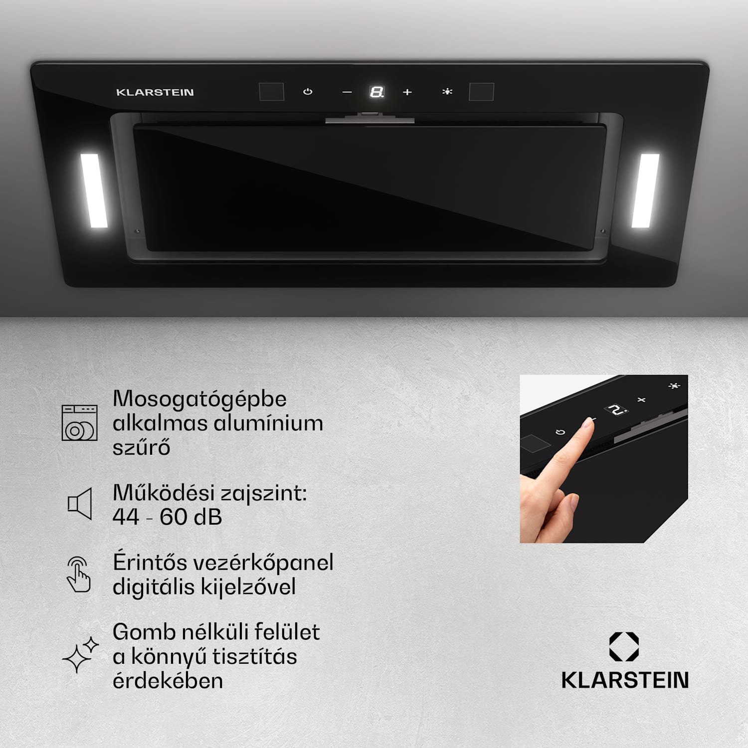 Hektor Eco, páraelszívó, 72 cm, 466 m³/ó, érintéses vezérlés, üveg 72 cm | Fekete