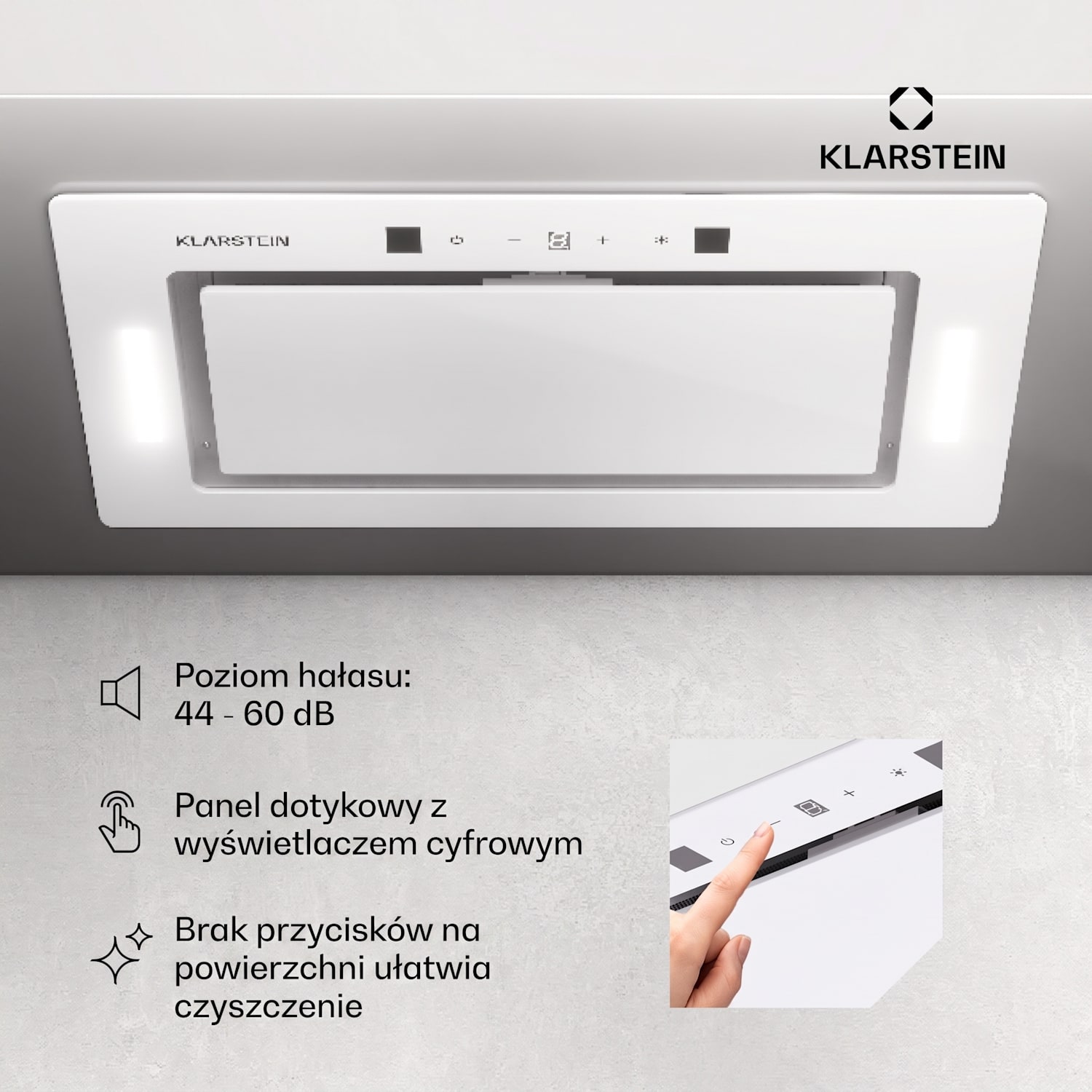 Hektor Eco, okap kuchenny do zabudowy, 52 cm, 446 m³/h, panel dotykowy, szkło 52 cm | Biały