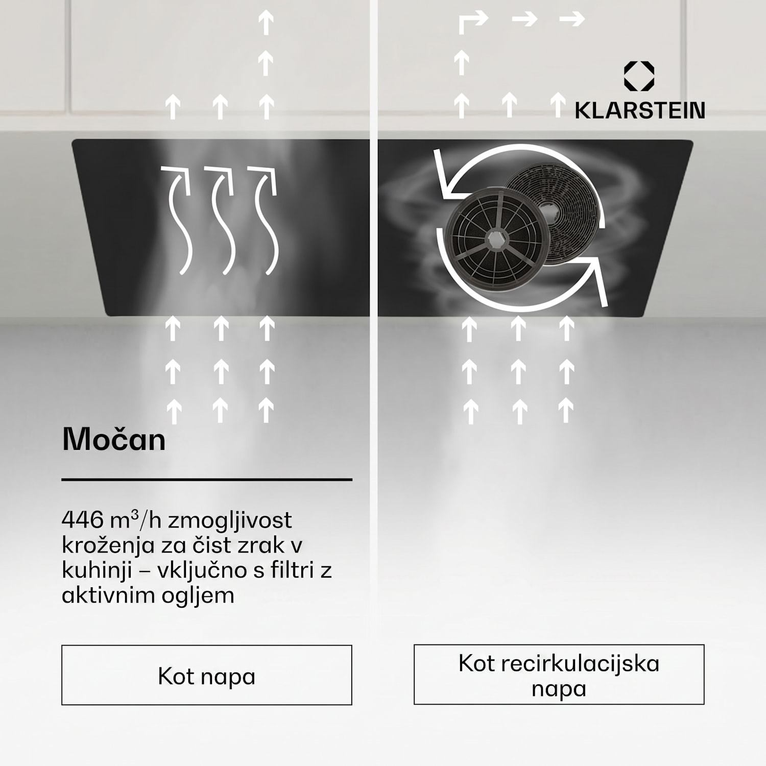 Hektor Eco, kuhinjska napa, 52 cm, 466 m³/h, upravljanje na dotik, steklo 52 cm | Bela