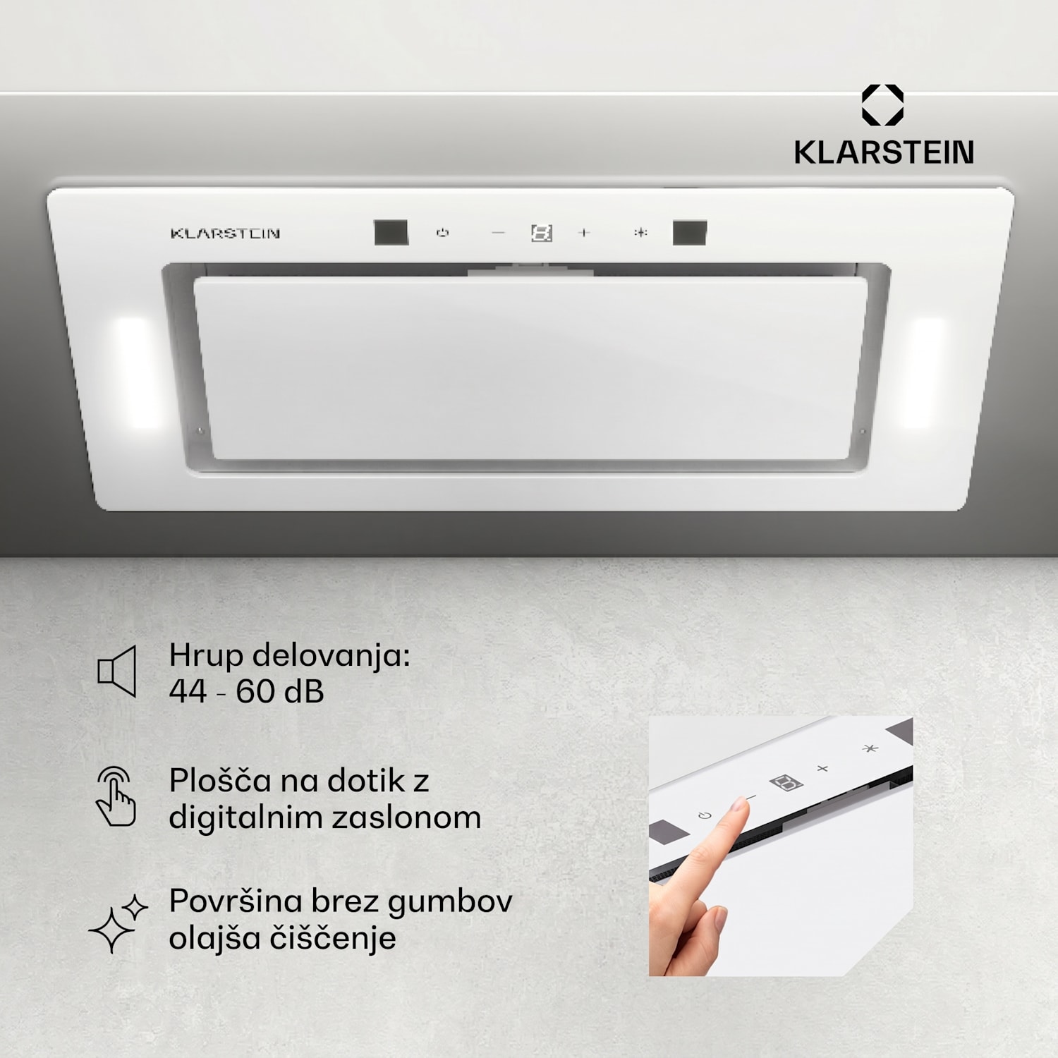 Hektor Eco, kuhinjska napa, 52 cm, 466 m³/h, upravljanje na dotik, steklo 52 cm | Bela