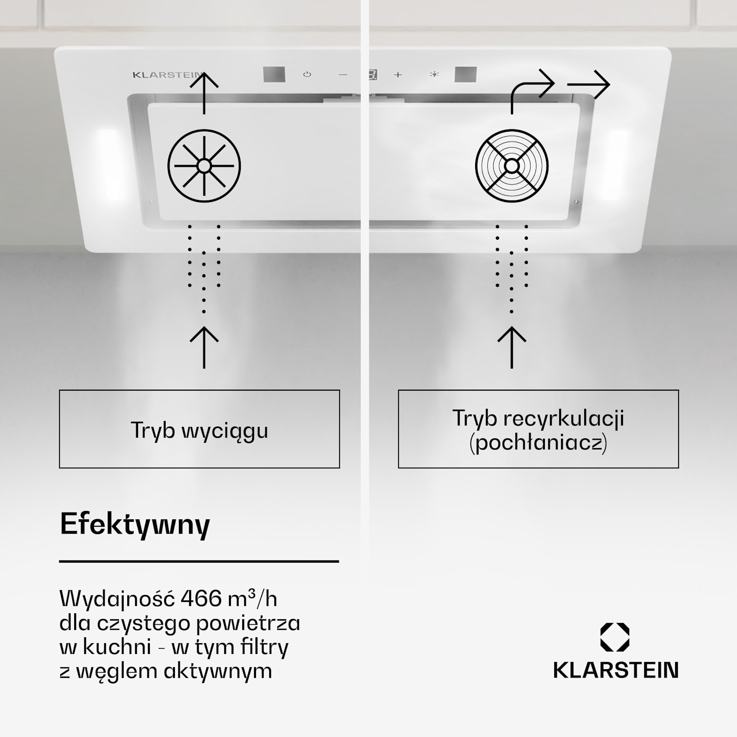 Hektor Eco, okap kuchenny do zabudowy, 72 cm, 466 m³/h, panel dotykowy, szkło 72 cm | Biały