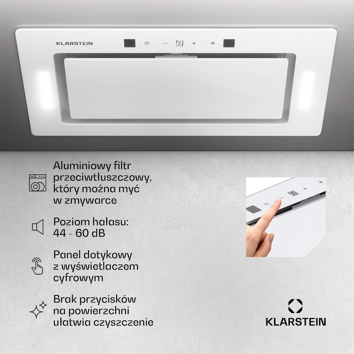 Hektor Eco, okap kuchenny do zabudowy, 72 cm, 466 m³/h, panel dotykowy, szkło 72 cm | Biały