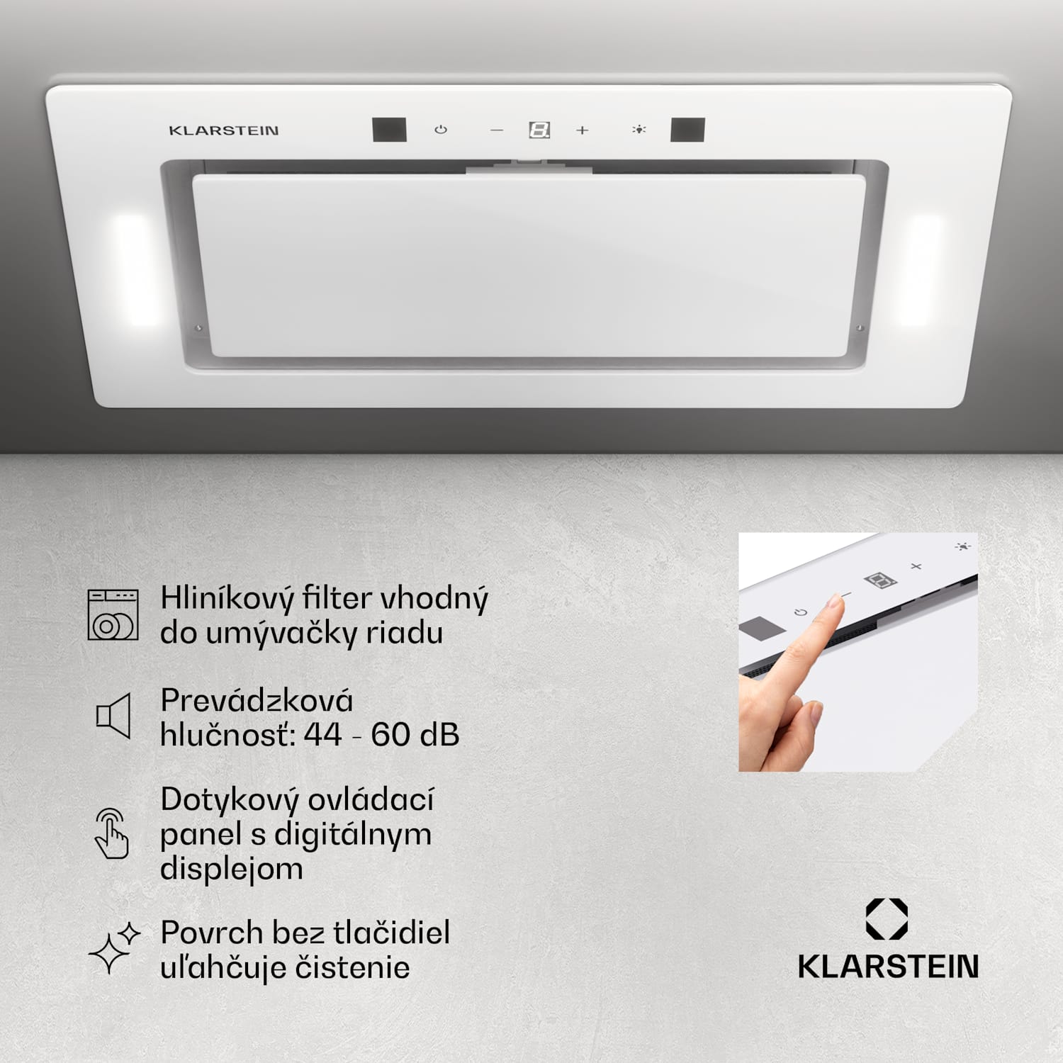 Hektor Eco, digestor, 72 cm, 466 m³/h, dotykové ovládanie, sklo 72 cm | Biela