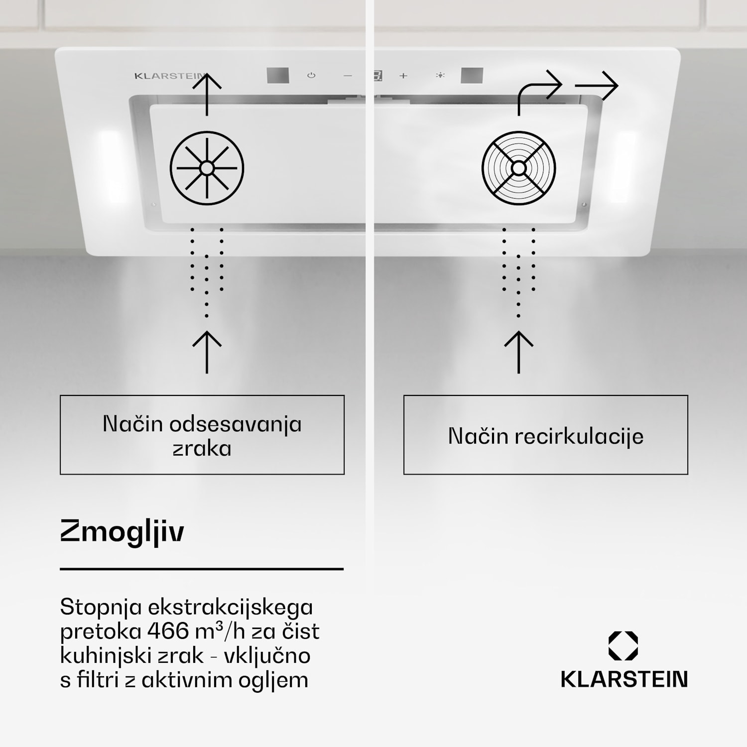 Hektor Eco, kuhinjska napa, 72 cm, 466 m³/h, upravljanje na dotik, steklo 72 cm | Bela